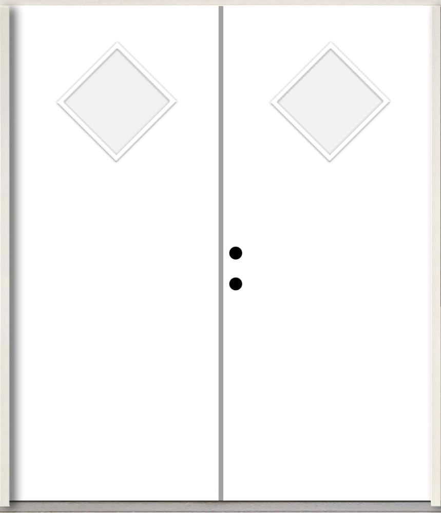 RELIABILT LO1067106 Spotlights 72-in x 80-in x Fiberglass 1/4 lite Right-hand inswing Modern White Paint Painted Prehung Double Front Door Insulating core