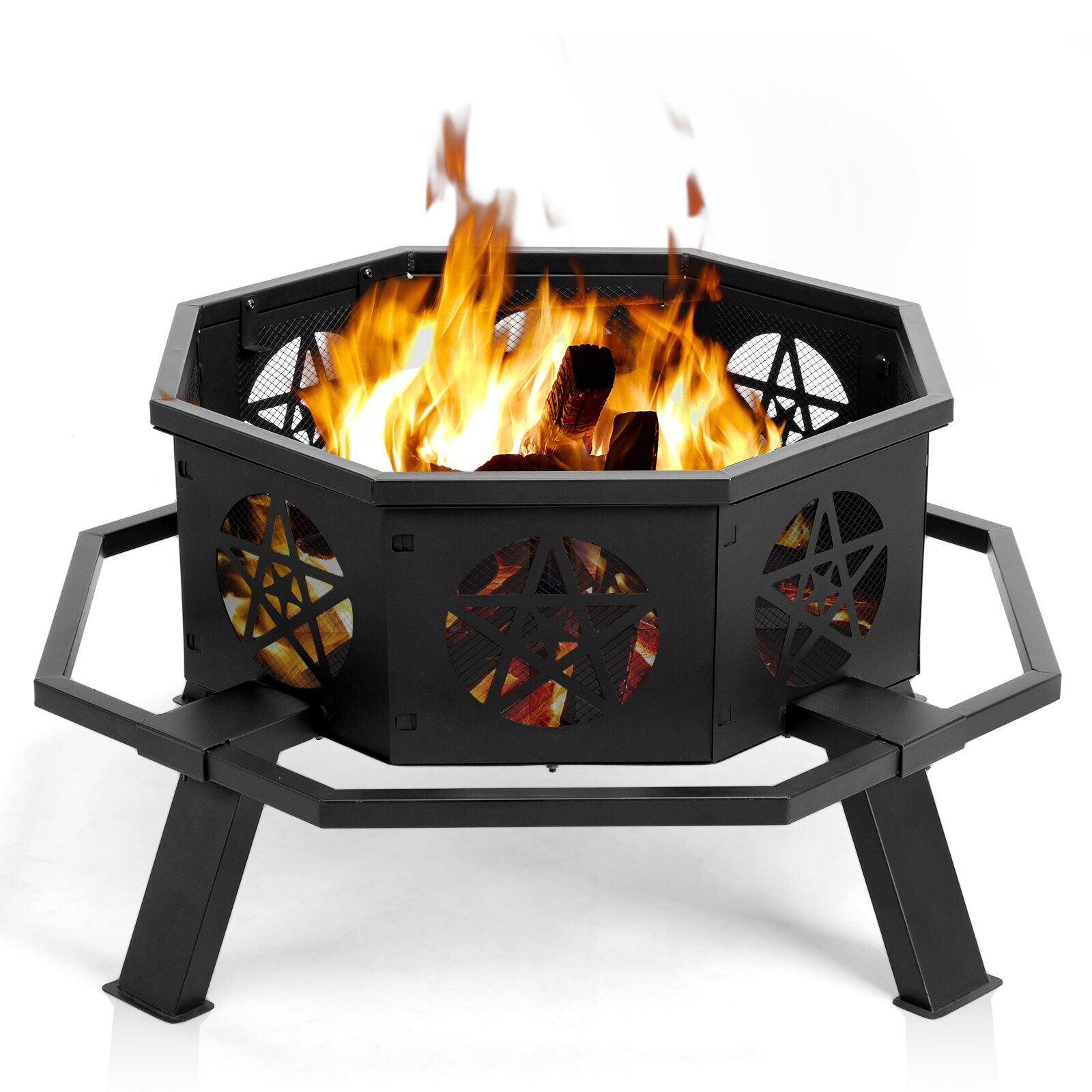 GlasFlength  35 Inch Octagonal Wood Stoves with Star Cutout Vents Wood Furnaces with Ring Shaped Leg Guard Outdoor Fire Pit BBQ Grill for Patio Backyard Black