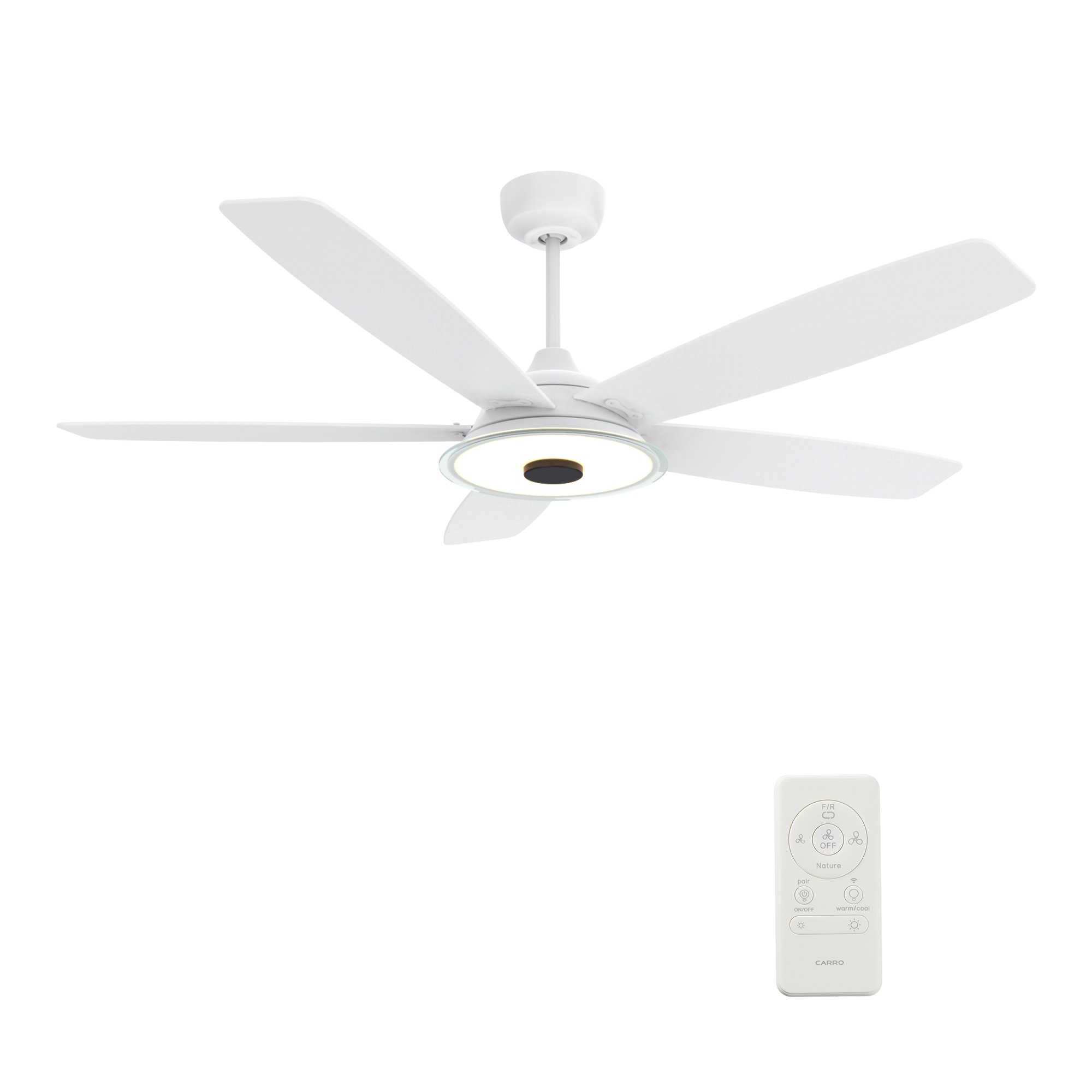 CARRO USA Hardley 56-in White Color-changing Indoor/Outdoor Smart Ceiling Fan with Light and Remote (5-Blade) LS565H-L13-W1-1 Sansujyuku sansujyuku.com