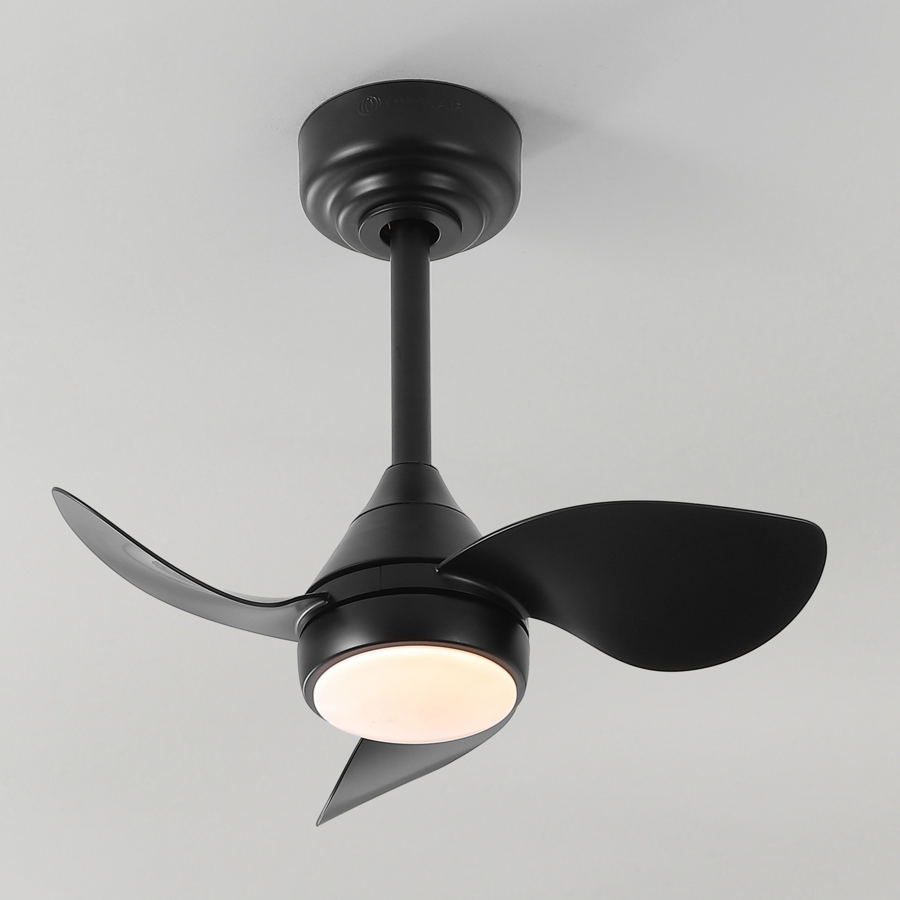 OVAL AIR AIR8000A Albini Contemporary Minimalist Metal 22-in Color-Changing Integrated LED Downrod or Flush Mount Smart Matte Black with Fandelier Ceiling Fan Without Light - Remote Included ( 3 -Blade )
