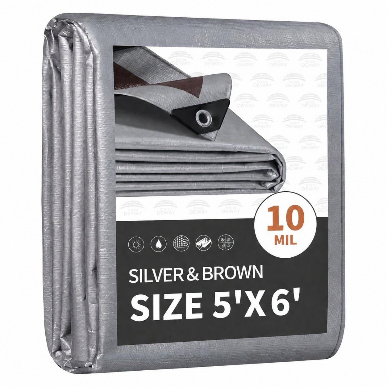 Vrbgify  Tarps Heavy Duty Waterproof 5x6 Feet 10Mil Thick Multipurpose Poly Small Tarp Cover with Metal Grommets and Reinforced Edges Silver
