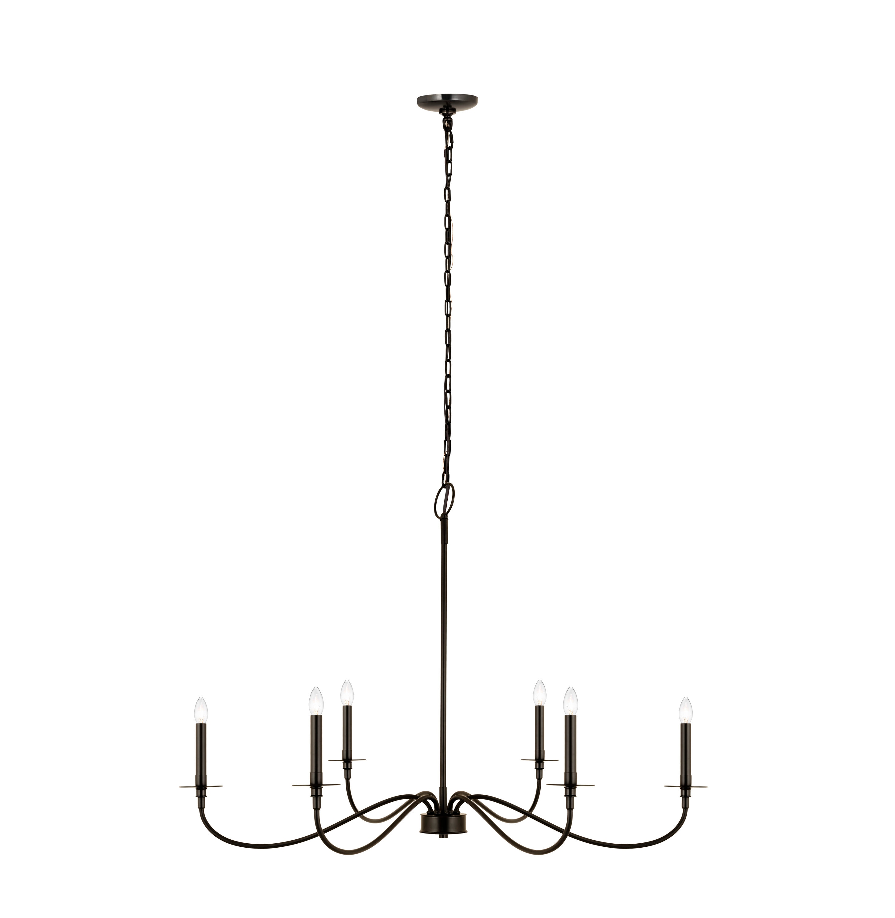 Matte Black Steel 6-Light Candelabra Chandelier
