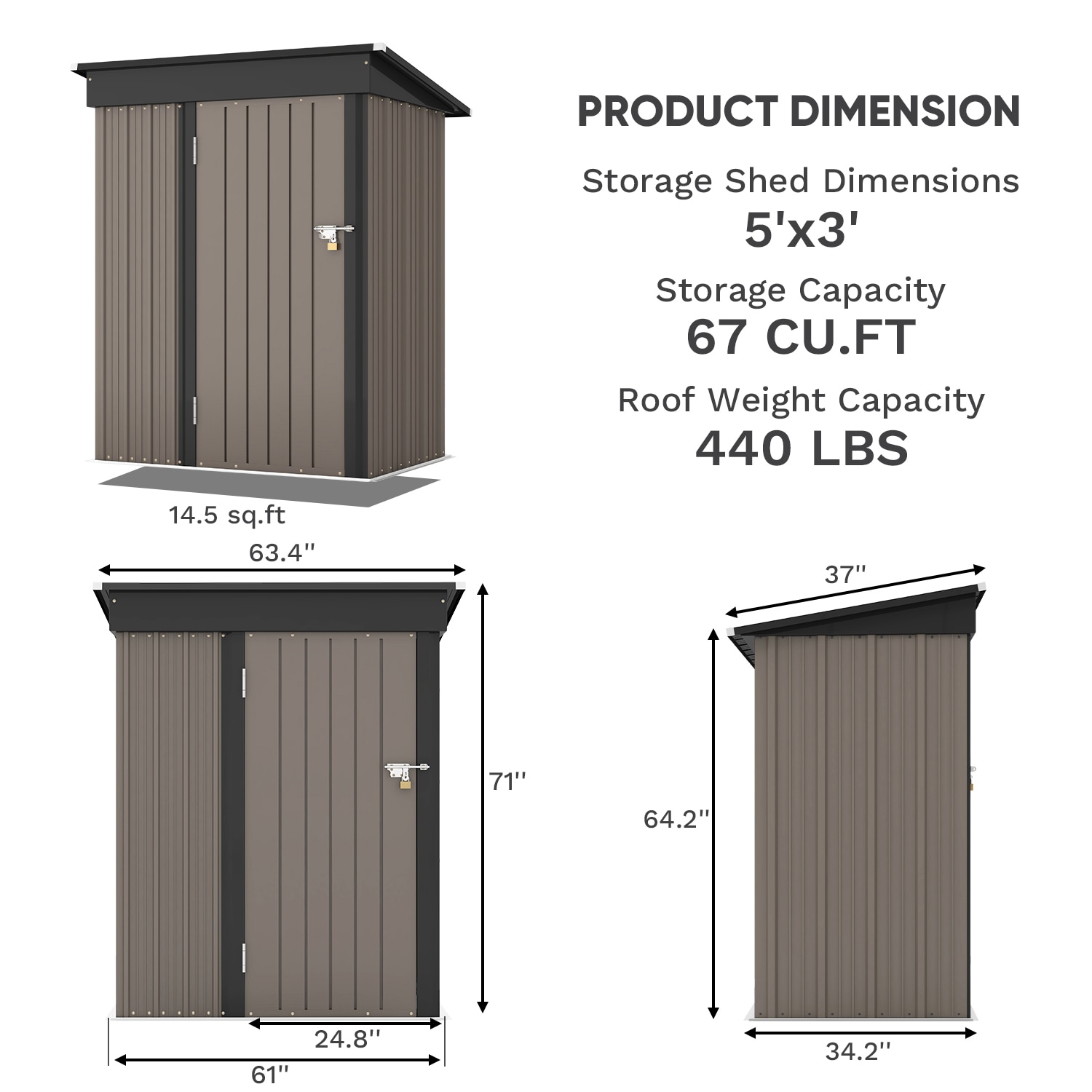 Patiowell 5-ft x 3-ft Galvanized Steel Storage Shed in the Metal ...
