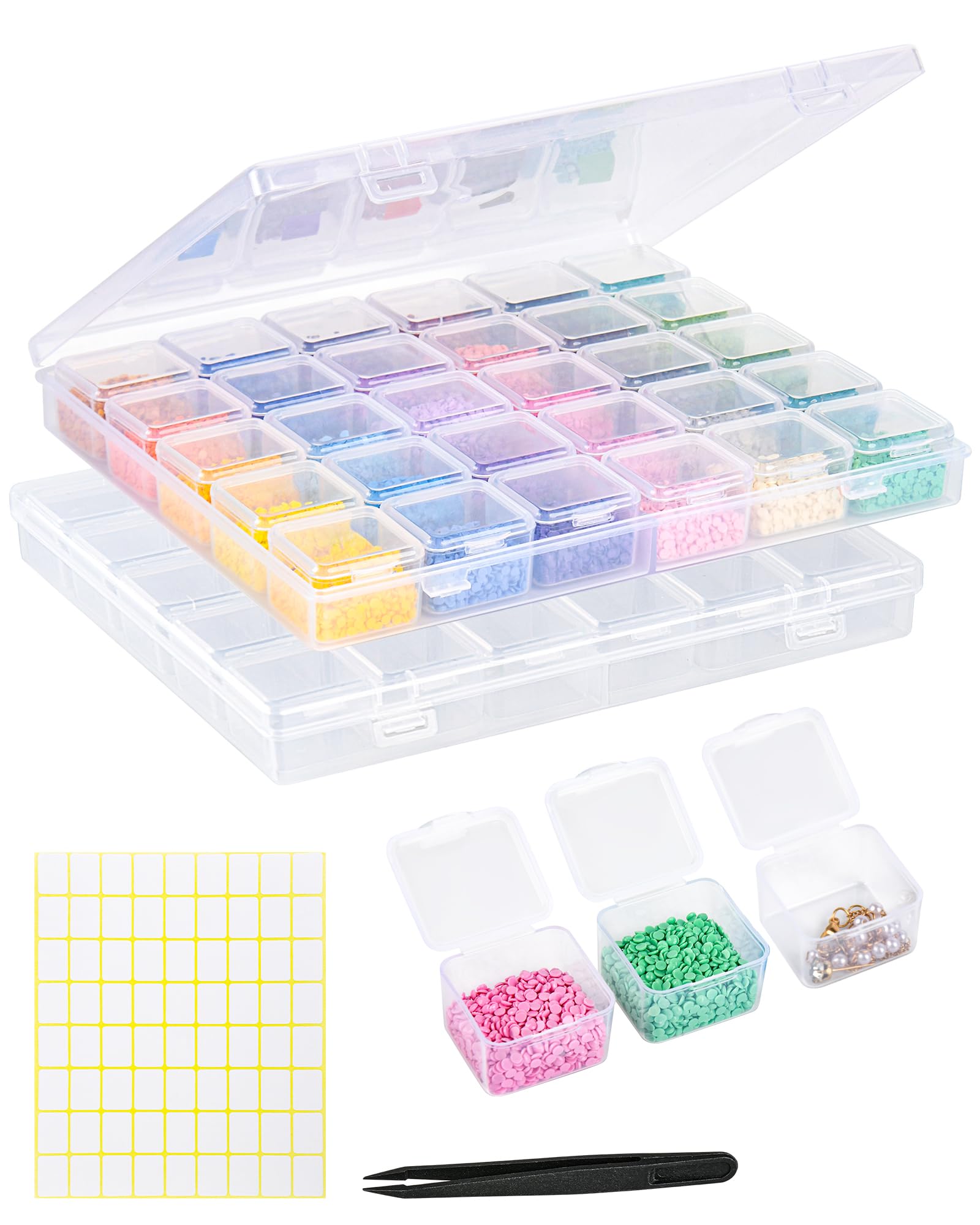 DYRCJ  Portable Diamond Painting Storage Containers with 60 Clear Removable Boxes and Labels for Organizing Small Craft Supplies and Accessories