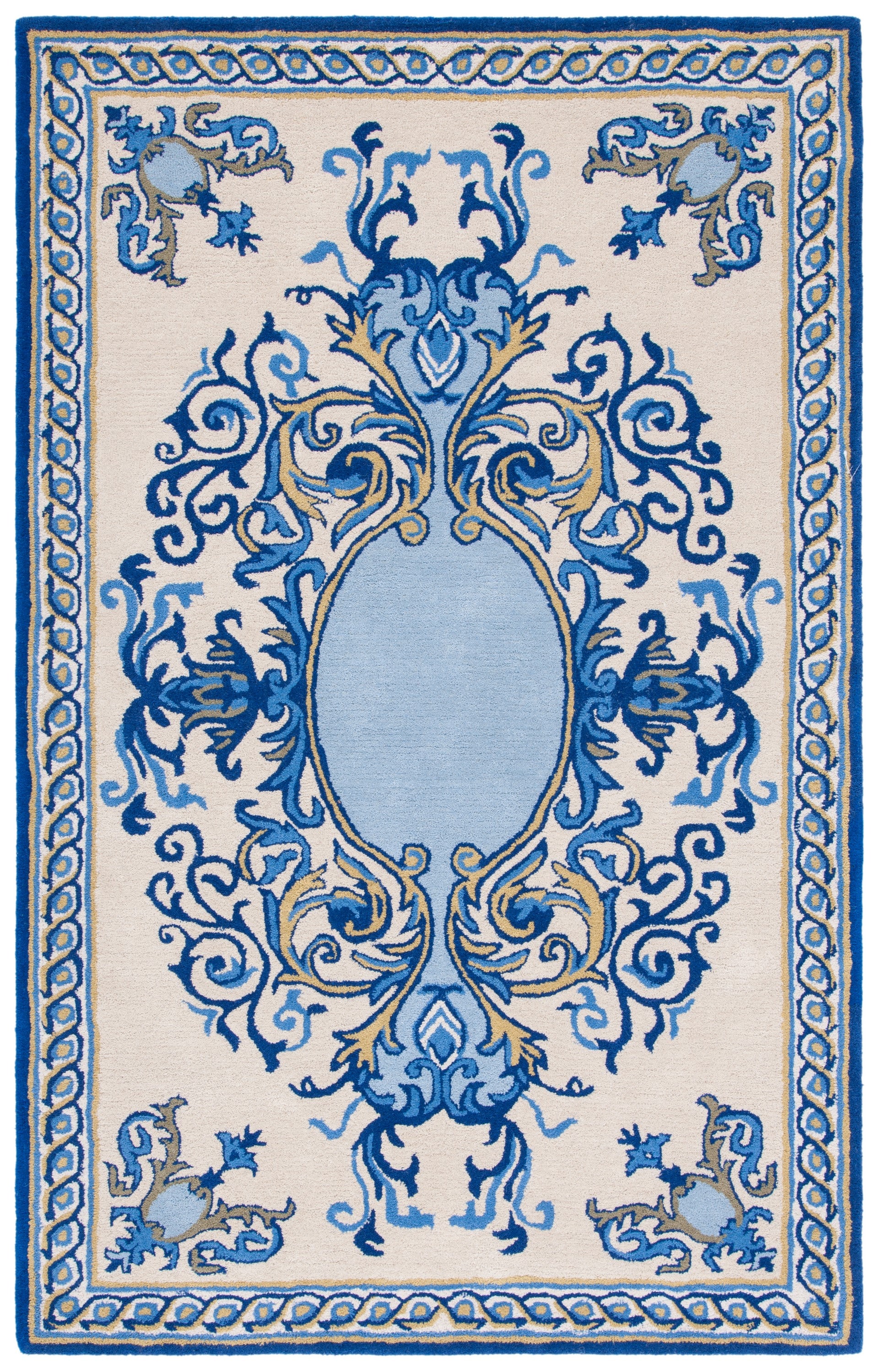 Empire Blue and Ivory Hand-Tufted Wool 3' x 5' Rug