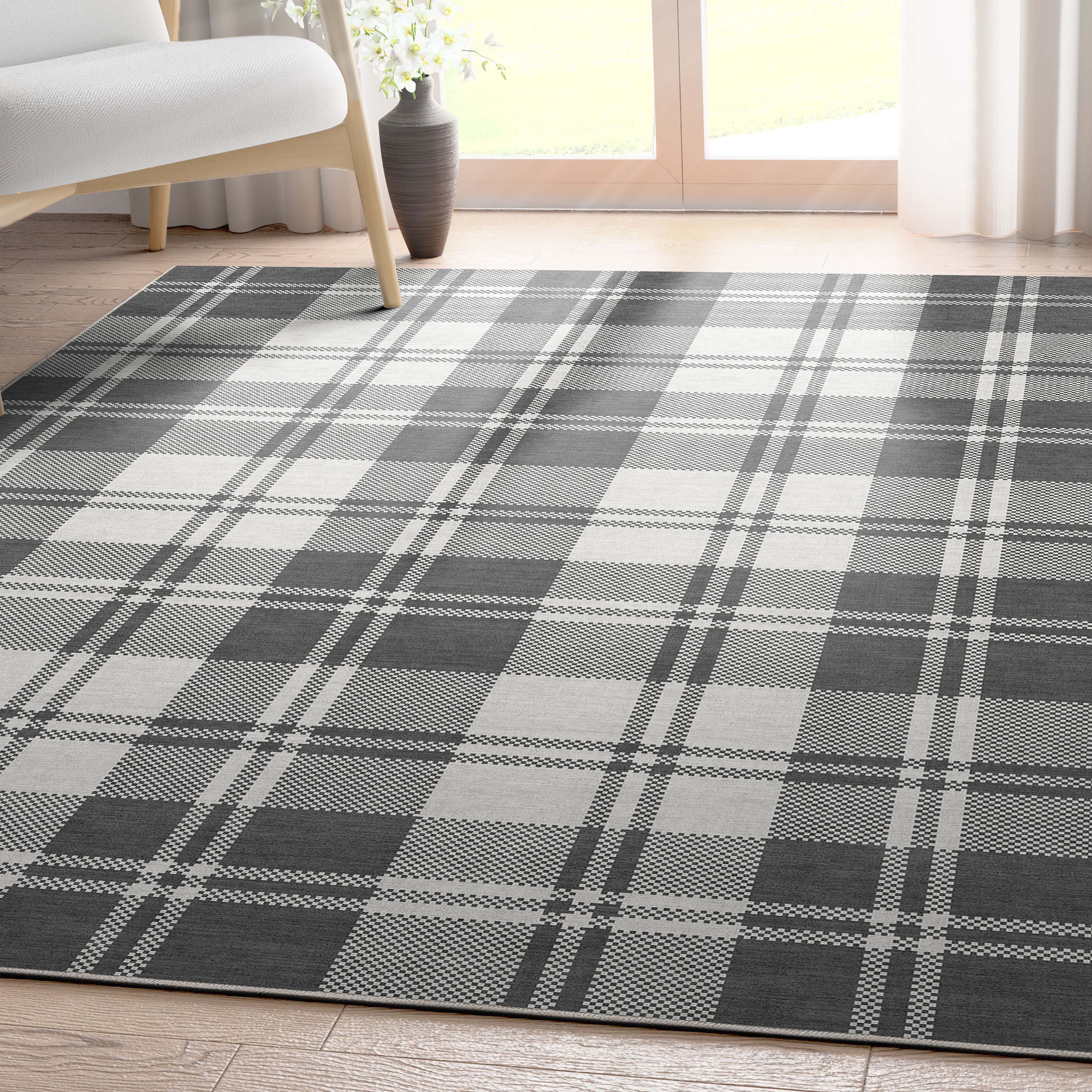 Well Woven W-PLD-01B-5 Apollo 5 x 7 (ft) Flatweave Polyester Dark Grey Rectangular Indoor Geometric Mid-Century Modern Area rug