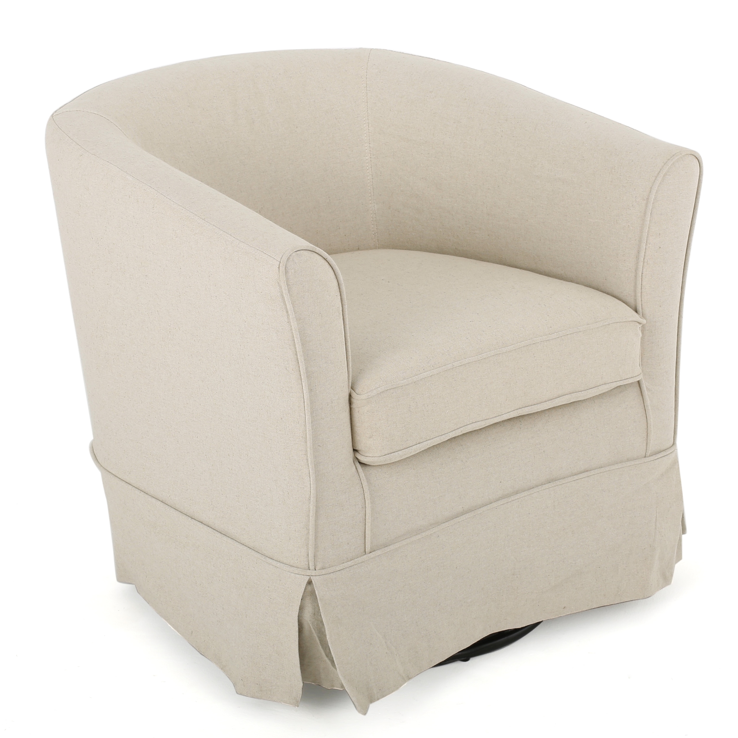 Natural Fabric Barrel Swivel Club Chair with Metal Base