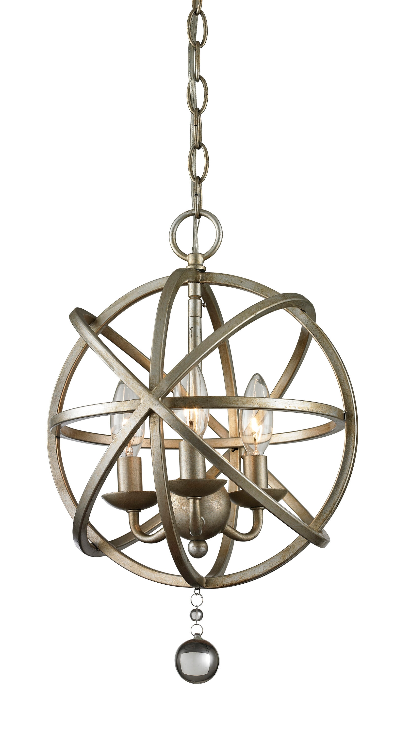 Z-Lite 415-12 Acadia 3 -Light Antique Silver Modern/contemporary Globe Medium Hanging Pendant light