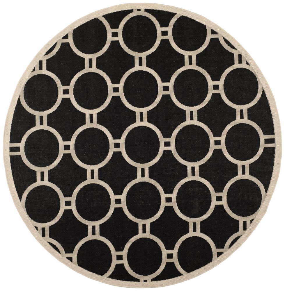 Safavieh CY6924-266-8R Courtyard Cannet 8 x 8 (ft) Loomed Polypropylene Black/Beige Round Indoor/Outdoor Abstract Coastal Area rug
