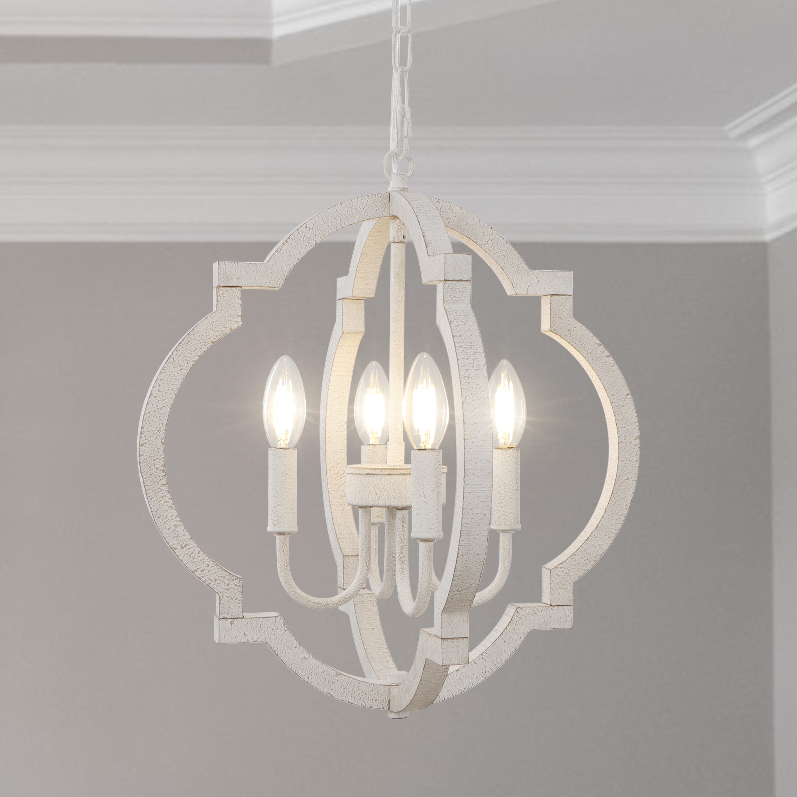 WBinDX 4 -Light Distressed White Farmhouse Metal Chandelier