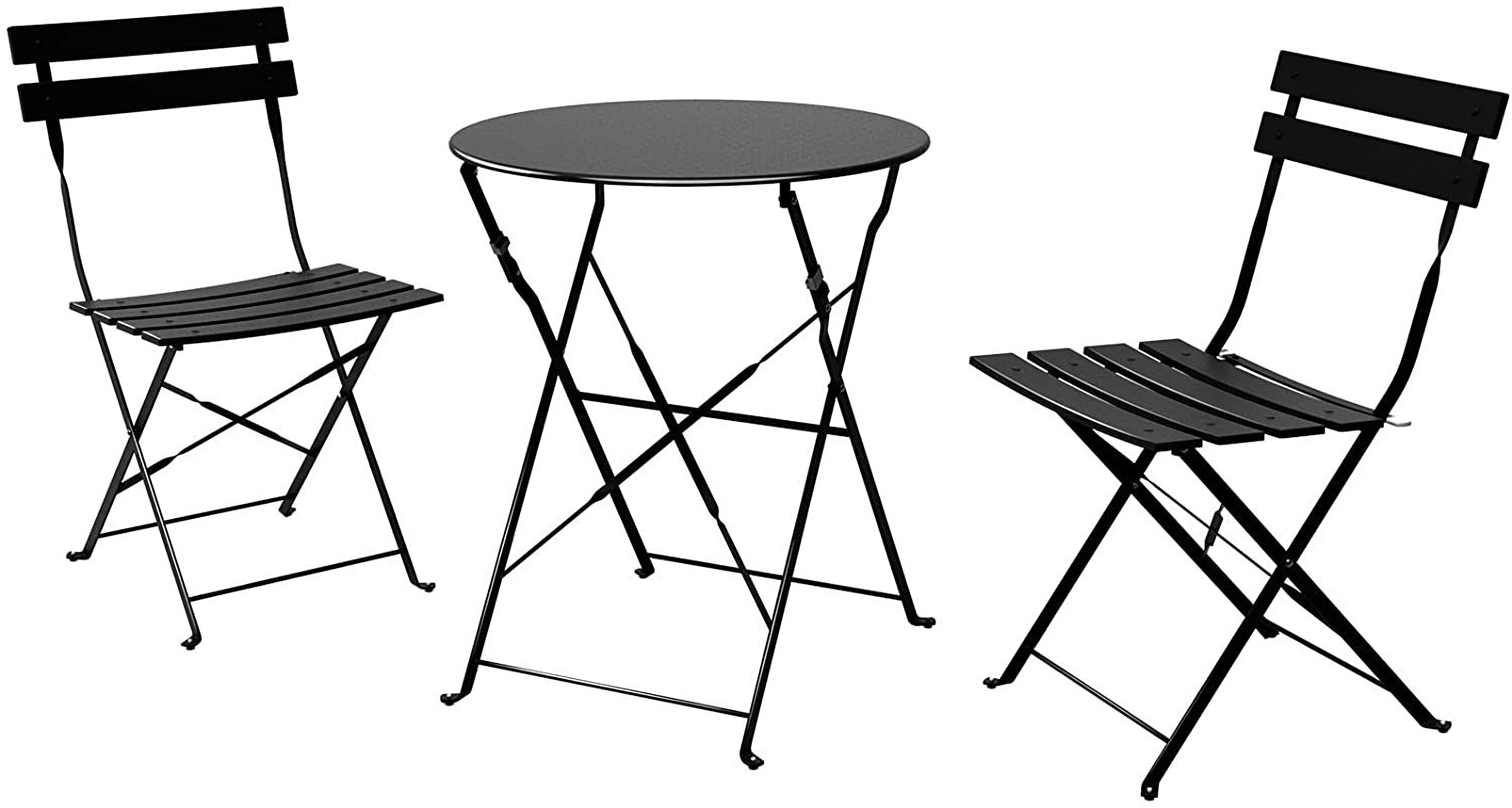 BANSA ROSE BLZY1706 3 -Piece Black Patio Dining Set Aluminum Rectangle Table with 3 Stationary Chairs