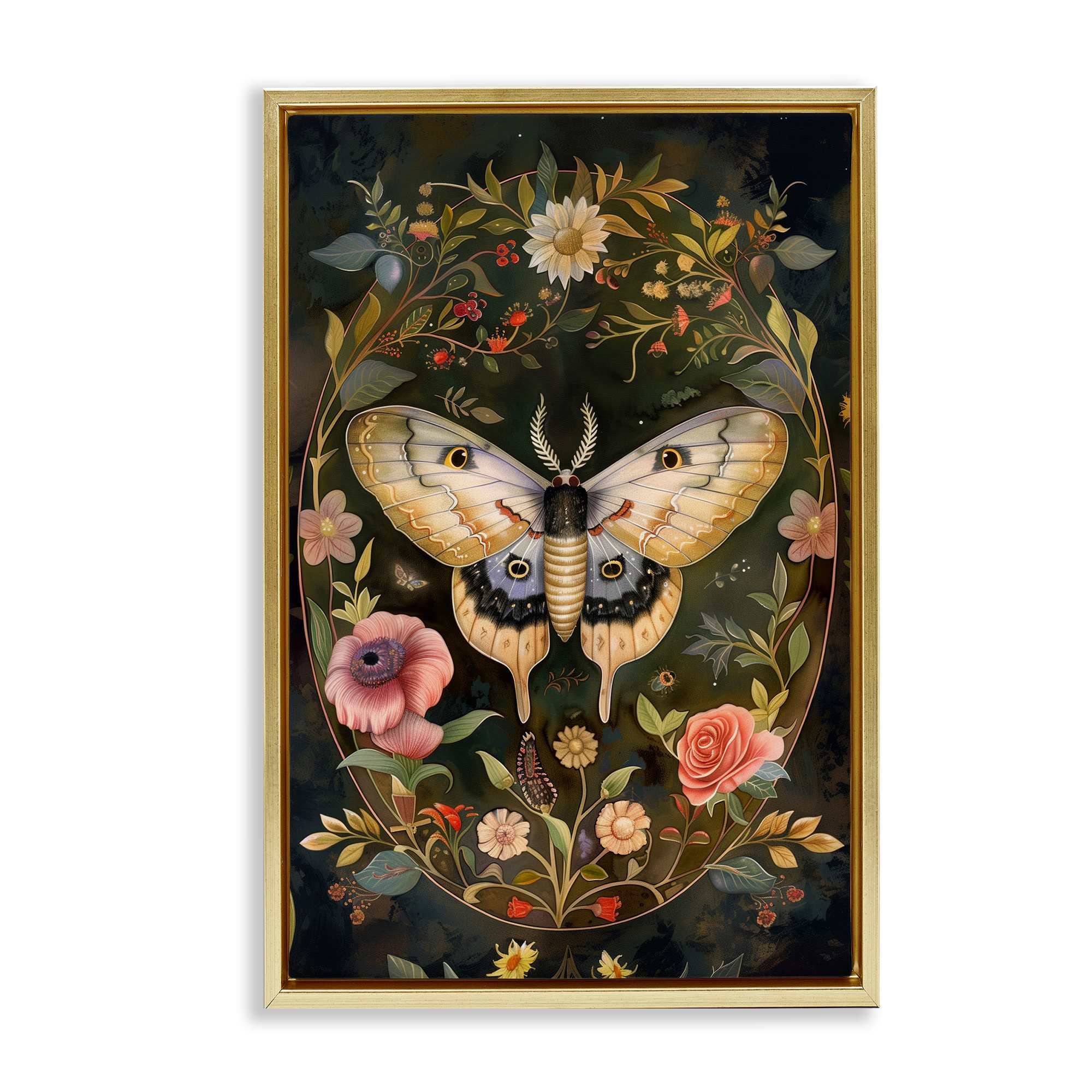 Stupell Industries BT-889-FFG-20X30 Victorian Botanicals and  Moth Floating Frame design by The Dutch Lady