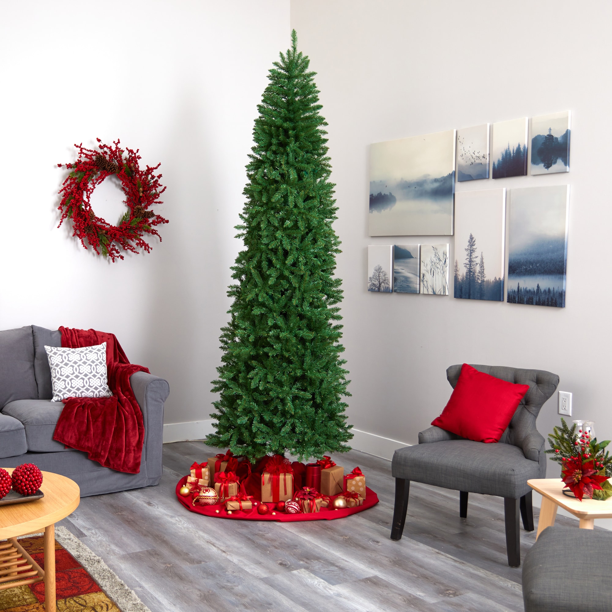 Nearly Natural 9-ft Pine Slim Artificial Christmas Tree in the ...