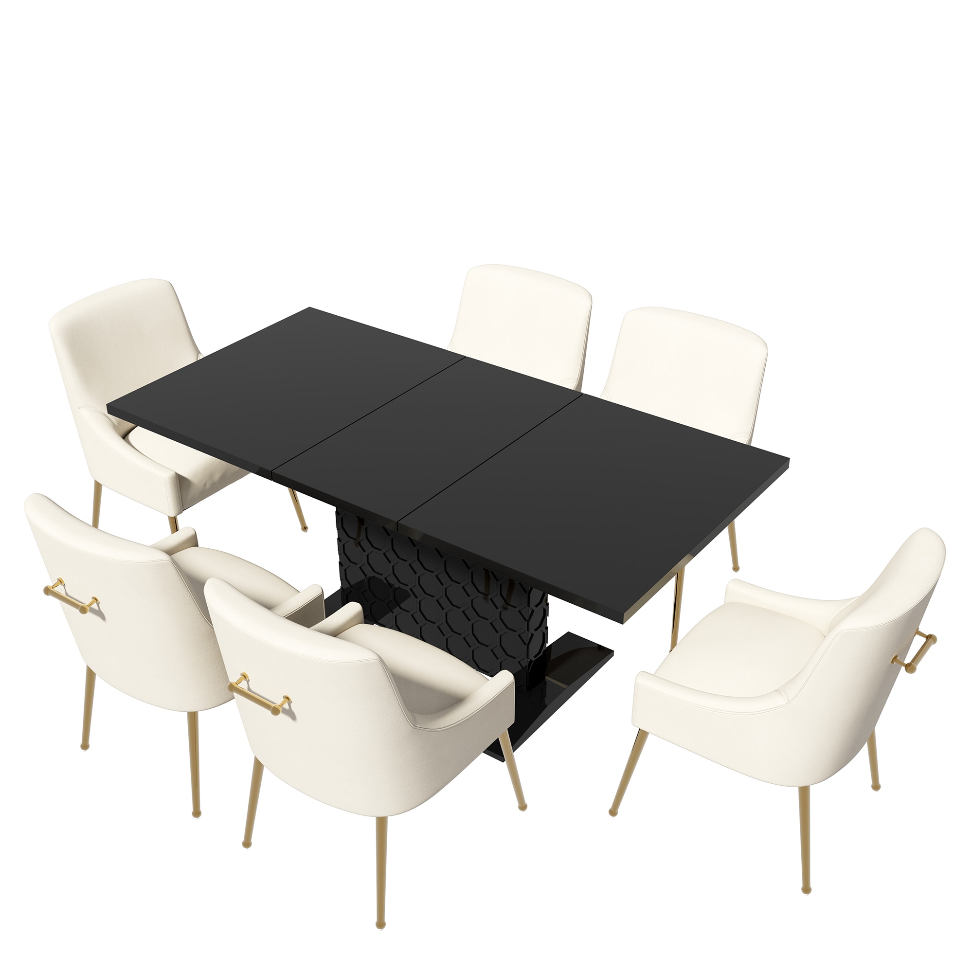 Clihome CL-ST1-BK700BE Beige Chair/Black Table Contemporary/Modern Dining Room Set with Rectangular Table ( Seats 6 )