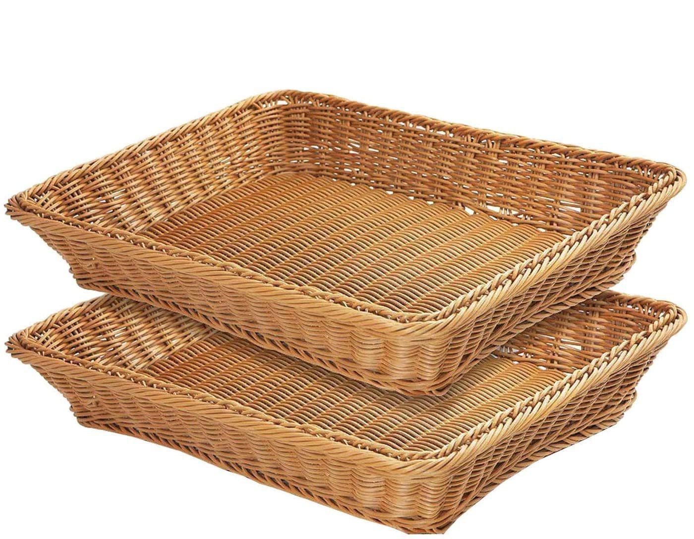 Aoibox  Brown Hand Woven Poly Wicker Bread Basket Set of 2 15 8 x 11 8 x 3 2 Inch Rectangular Serving Baskets for Bread Fruit