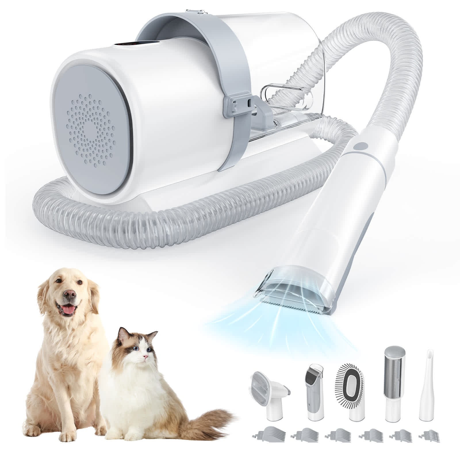 Bestier Cordless Professional Dog Grooming Clippers with 3 Suction Modes 2.5L Cup 5 Tools Low Noise Pet Hair Trimmer