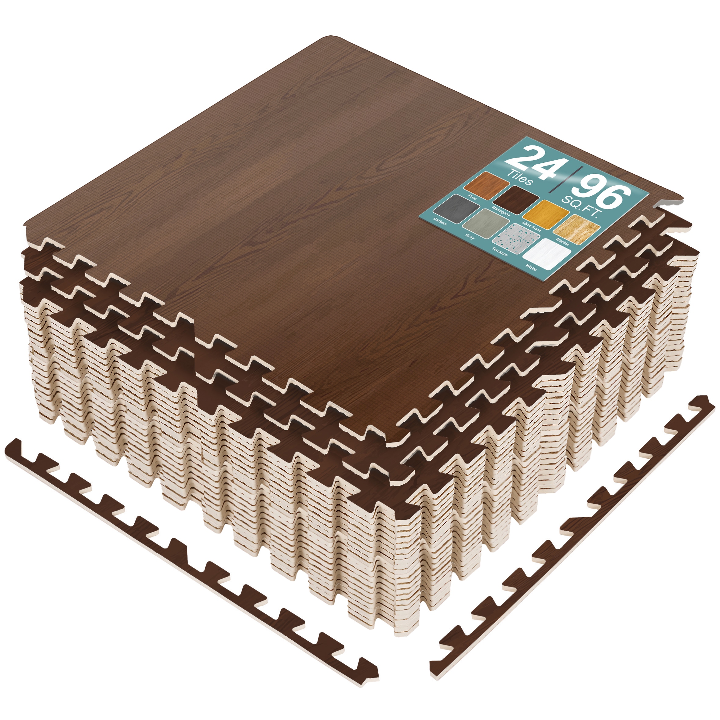 SORBUS 24 Tiles 96 Sq ft Wood Grain Interlocking Floor Foam Tile Mats for Home Playroom Basement Trade Show #MAT-WOODMGA24