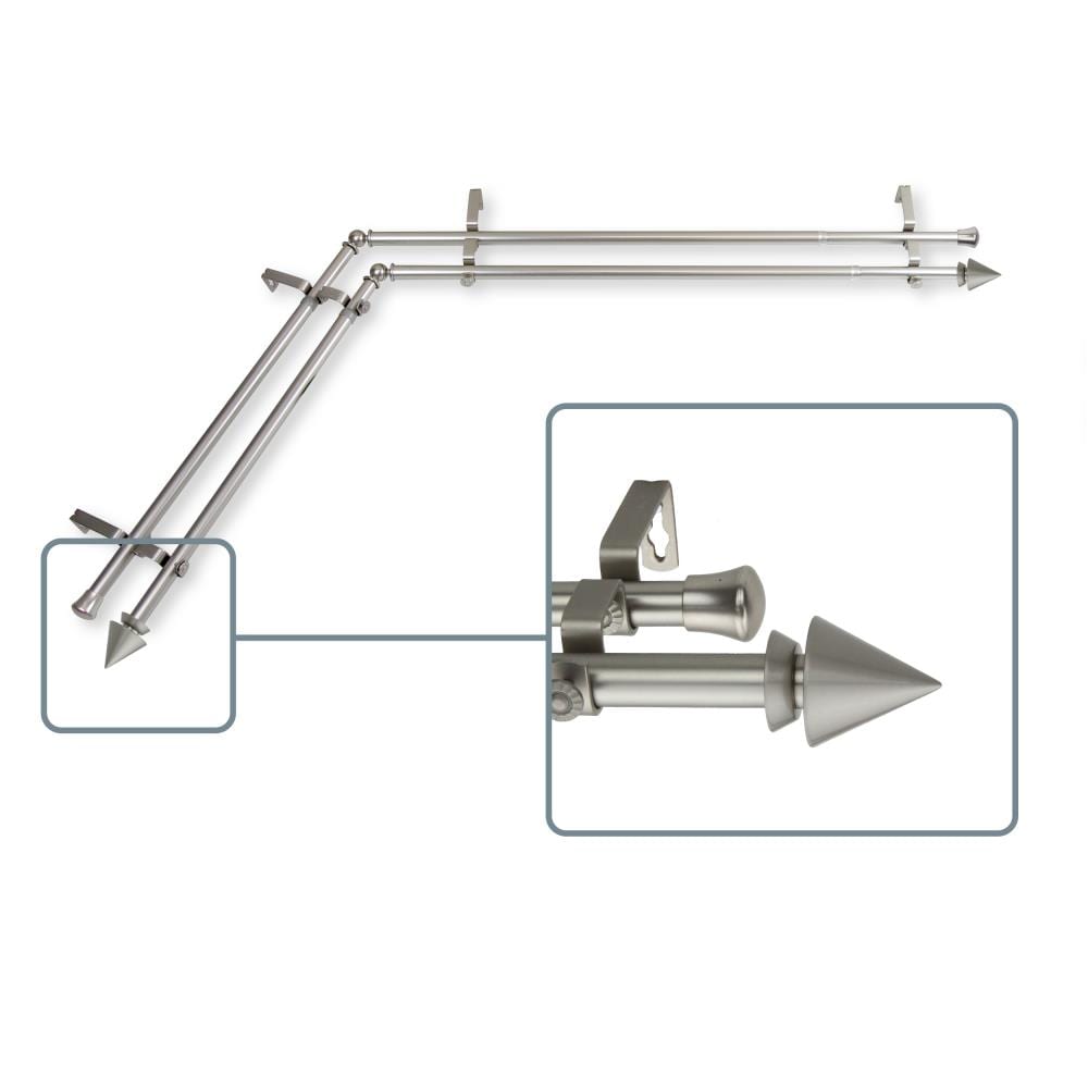 Hart & Harlow L4765-995CR Pyramid 13/16-in#65279 double 120-in to 170-in Satin nickel Steel Corner curtain rod with Finials