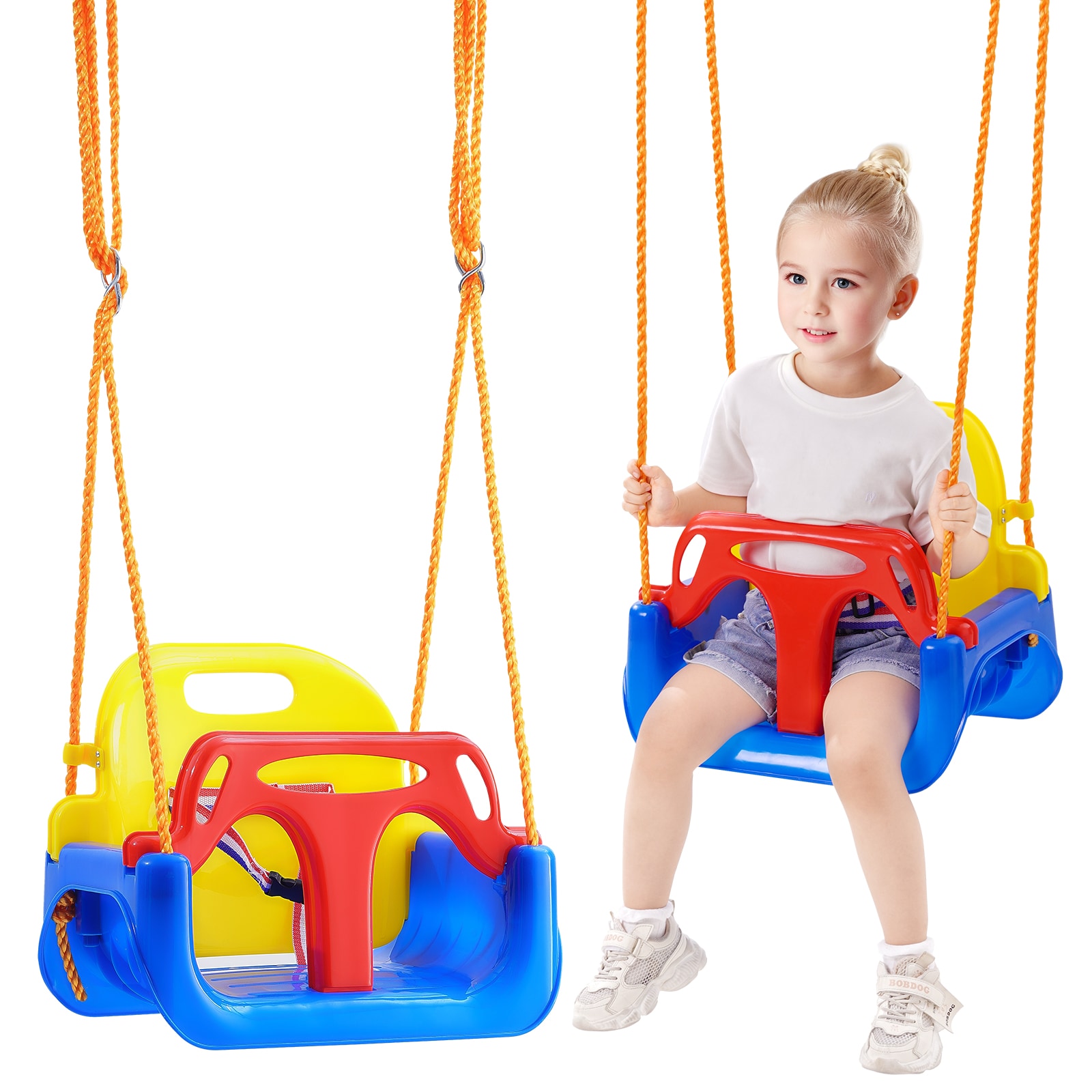 VEVOR SC3H1YYEQQZY04487V0 3-in-1 Toddler Swing Seat 200 lbs Weight Capacity Baby Swing Seat with Adjustable Ropes and Snap Hooks Snug and Secure Detachable Infants to Teens Kids Swing Seat for Outdoor and Indoor