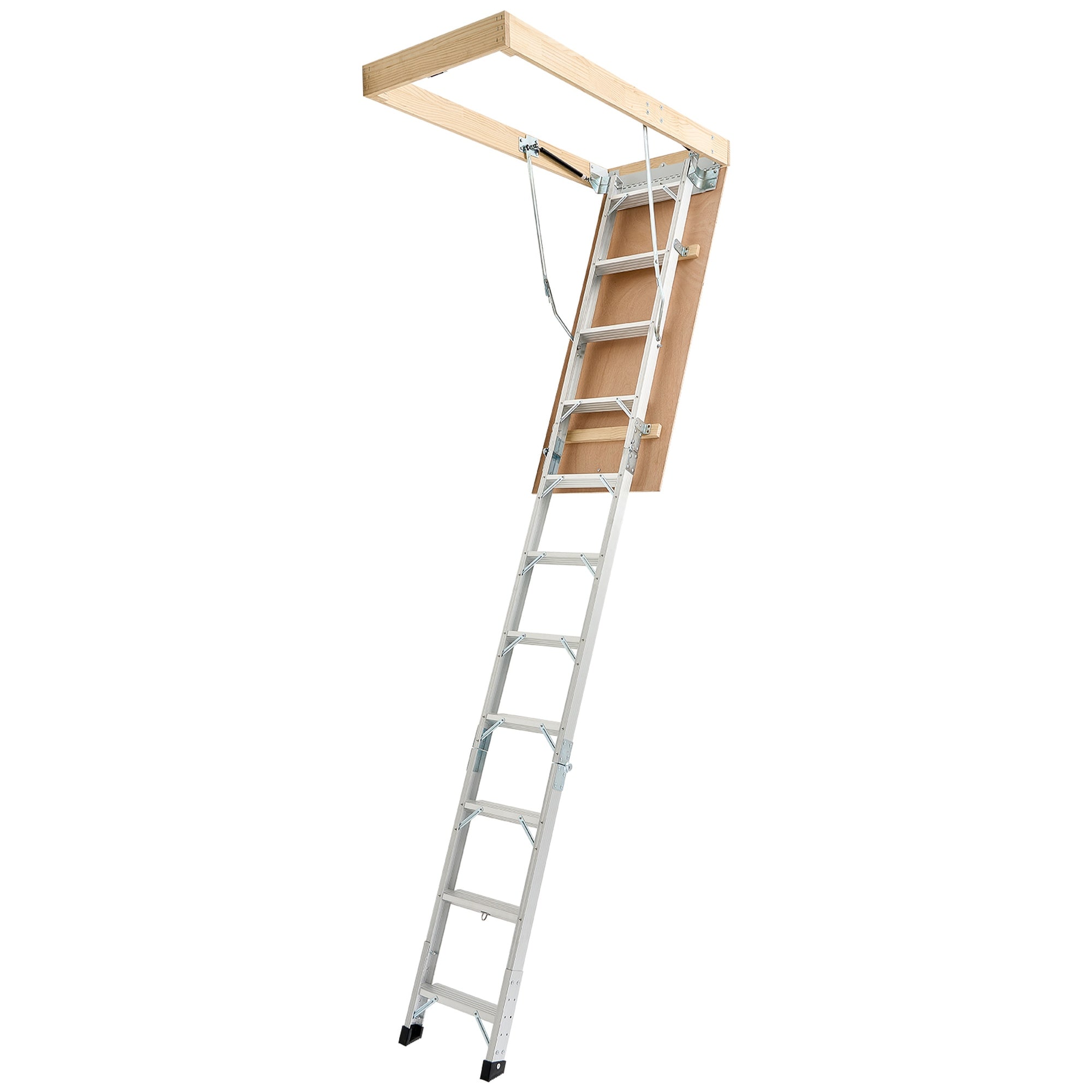 HyperDrop Cart Aluminum Attic Ladder 375 lbs Load Capacity For 7.66 ft To 10.25 ft Ceilings