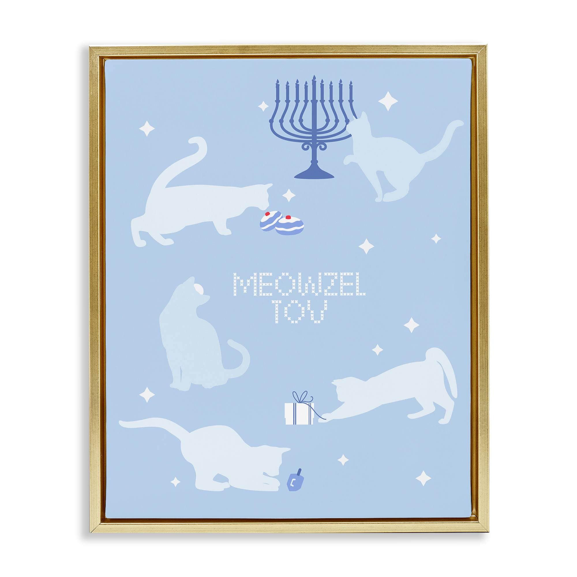 Stupell Industries BT-171-FFG-16X20 Meowzel Tov Seasonal Cats Gold Framed Floater Canvas Wall Art By Lil' Rue 17 x 21