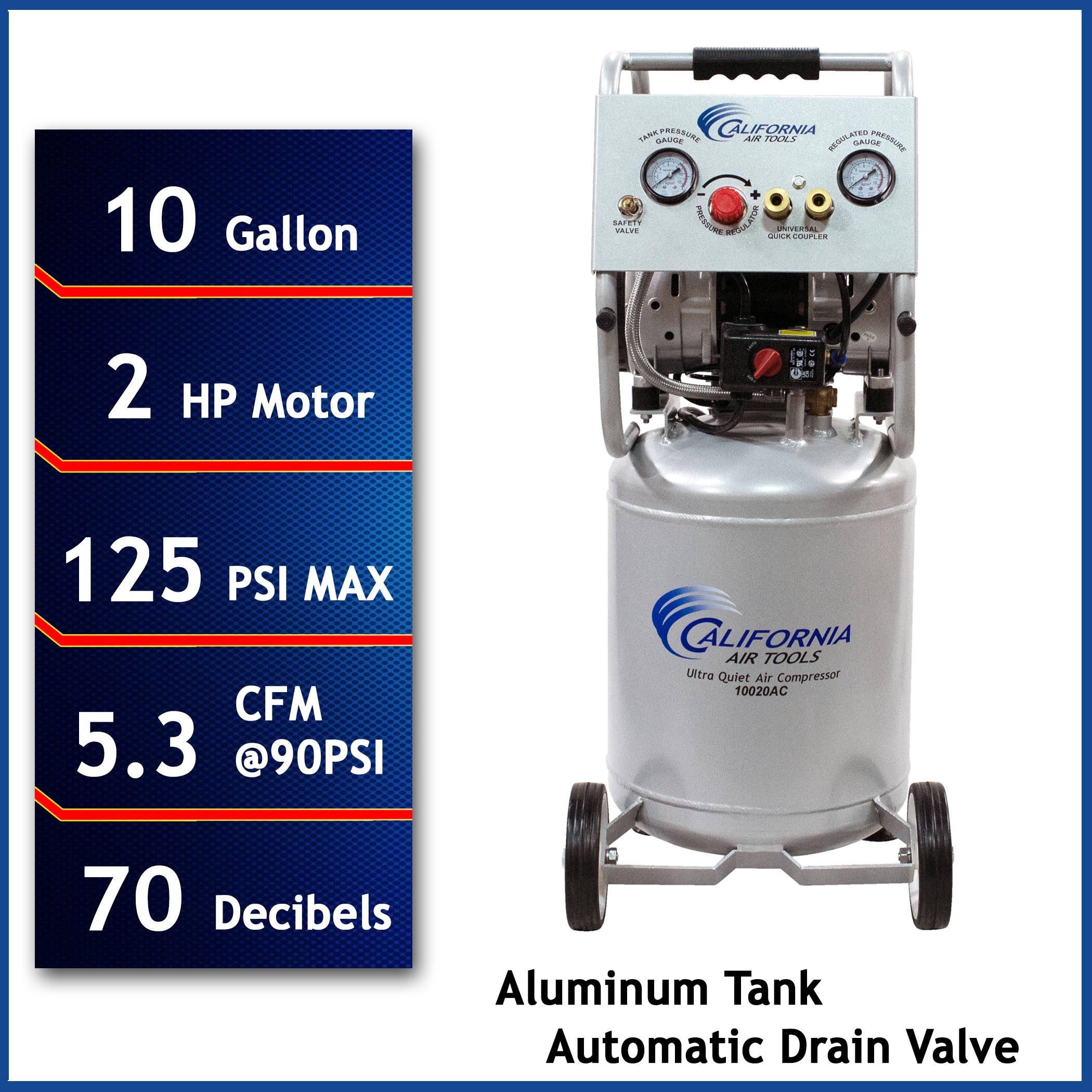 California Air Tools 10020ACAD 10-Gallon Portable Electric 125 PSI Vertical Air Compressor with Accessories Included