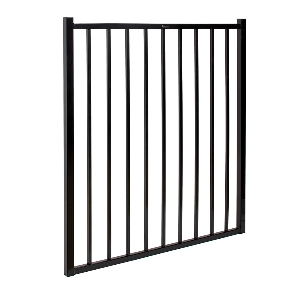 Fortress Building Products Versai 4-ft H x 4-ft W Gloss Black Powder-coated Galvanized Steel Spaced Picket Flat-top Privacy Walk-thru Fence Gate