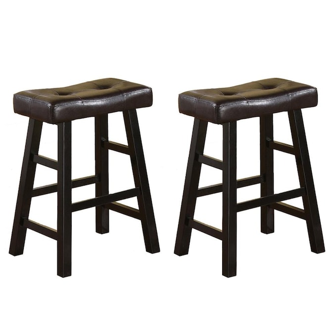 Poundex Set Of 2 Black Espresso Faux, Tufted Leather Counter Stool
