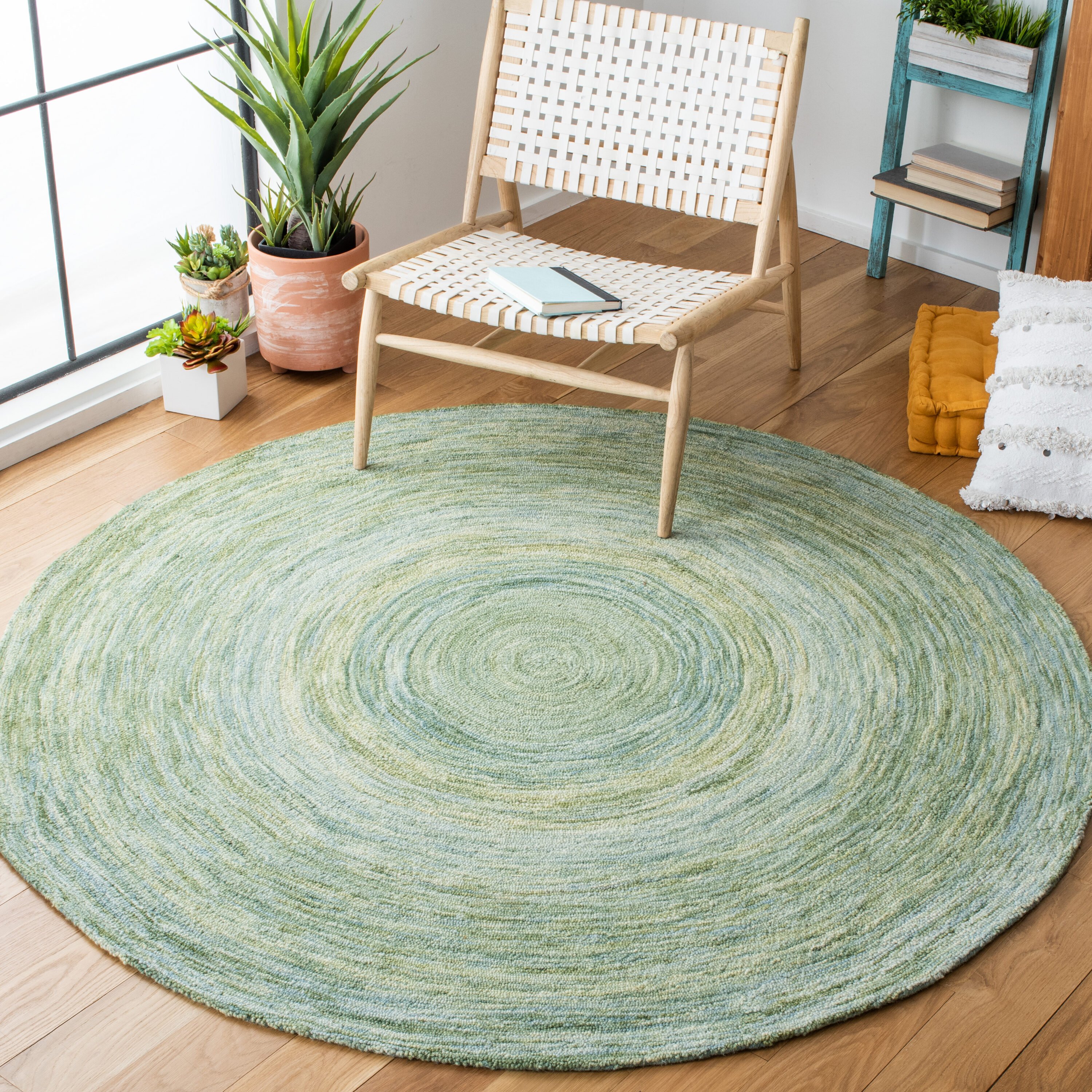  Ikt633 Sage/Green Contemporary 6ft x 6ft Round Rug