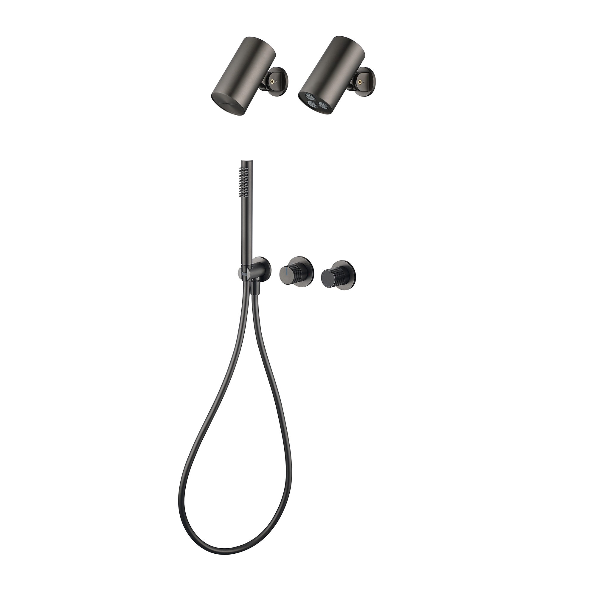 WELLFOR WB-1037 Matte Black 3.15-in Waterfall Dual Head Built-In Shower Faucet System with 2-way Diverter ( Ceramic Disc Valve Included )