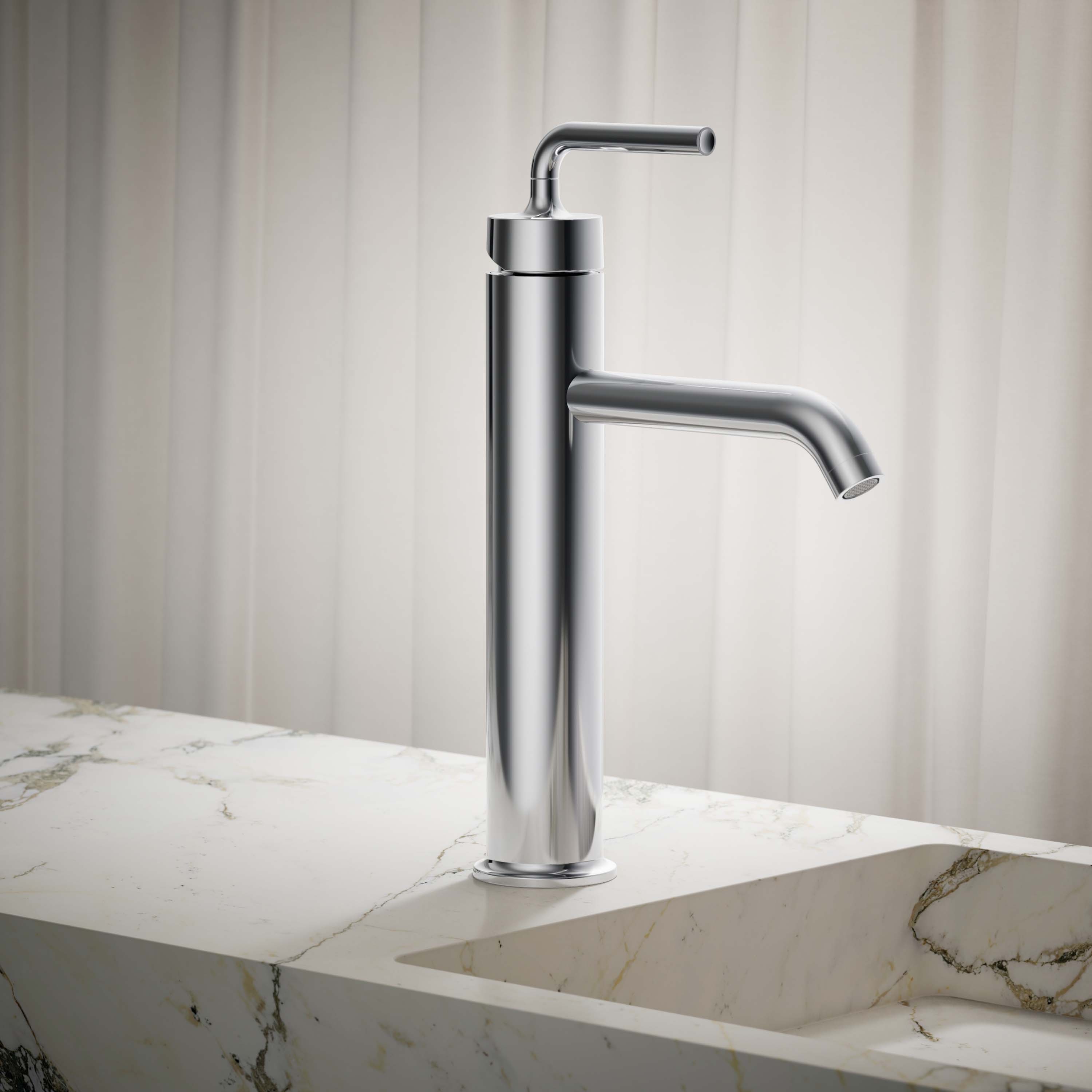 KOHLER 14404-4A-CP Purist Polished chrome Single hole 1-handle WaterSense Low-arc Commercial/Residential Handle Bathroom Sink Faucet with Drain