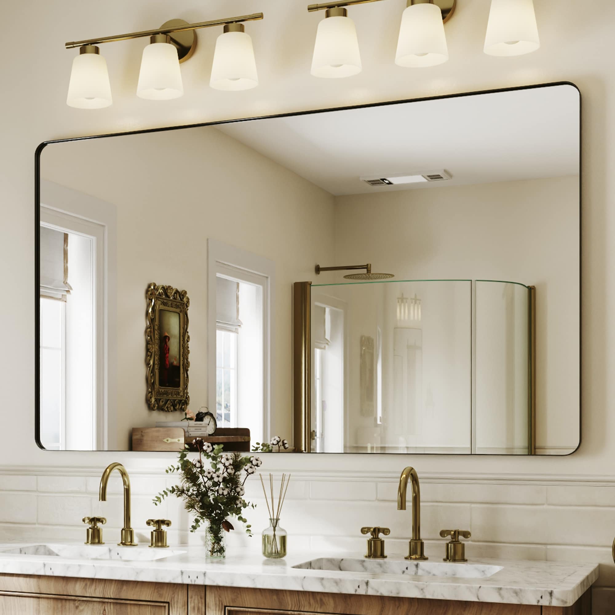 ES-DIY Bathroom Vanity Mirror 60-in x 36-in Framed Rectangle Lighted Bathroom Vanity Mirror ( Matte Black )