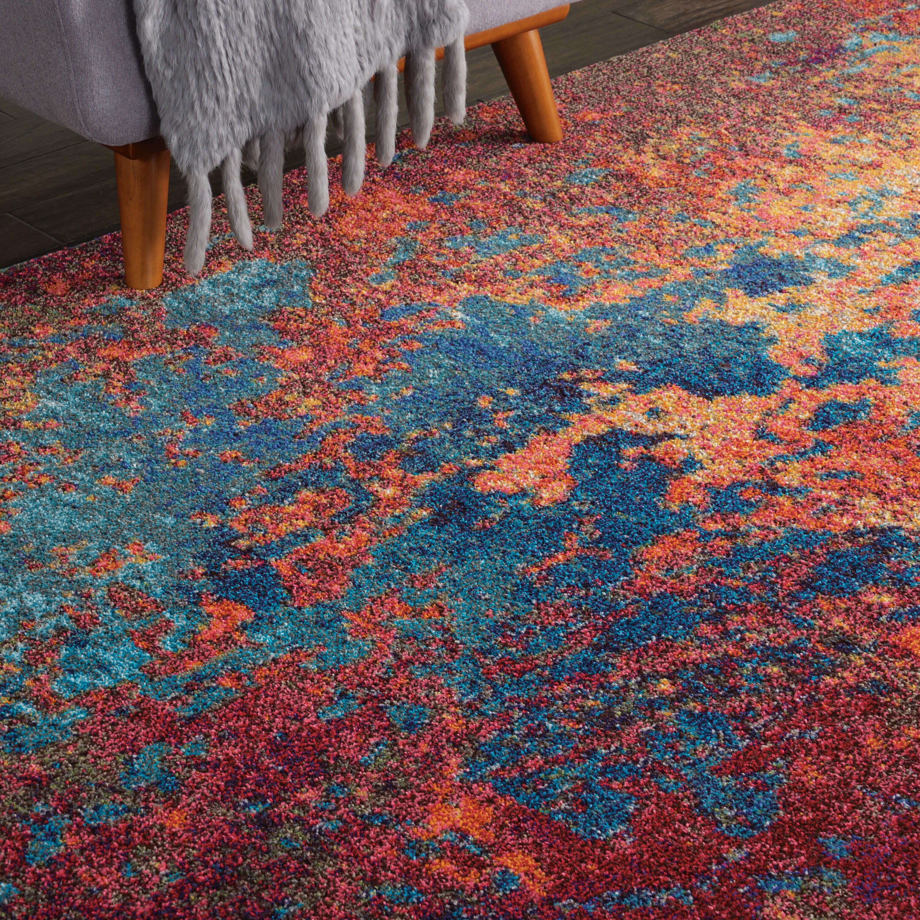 Atlantic Abstract Blue and Orange Synthetic Rug 7'10" x 10'6"