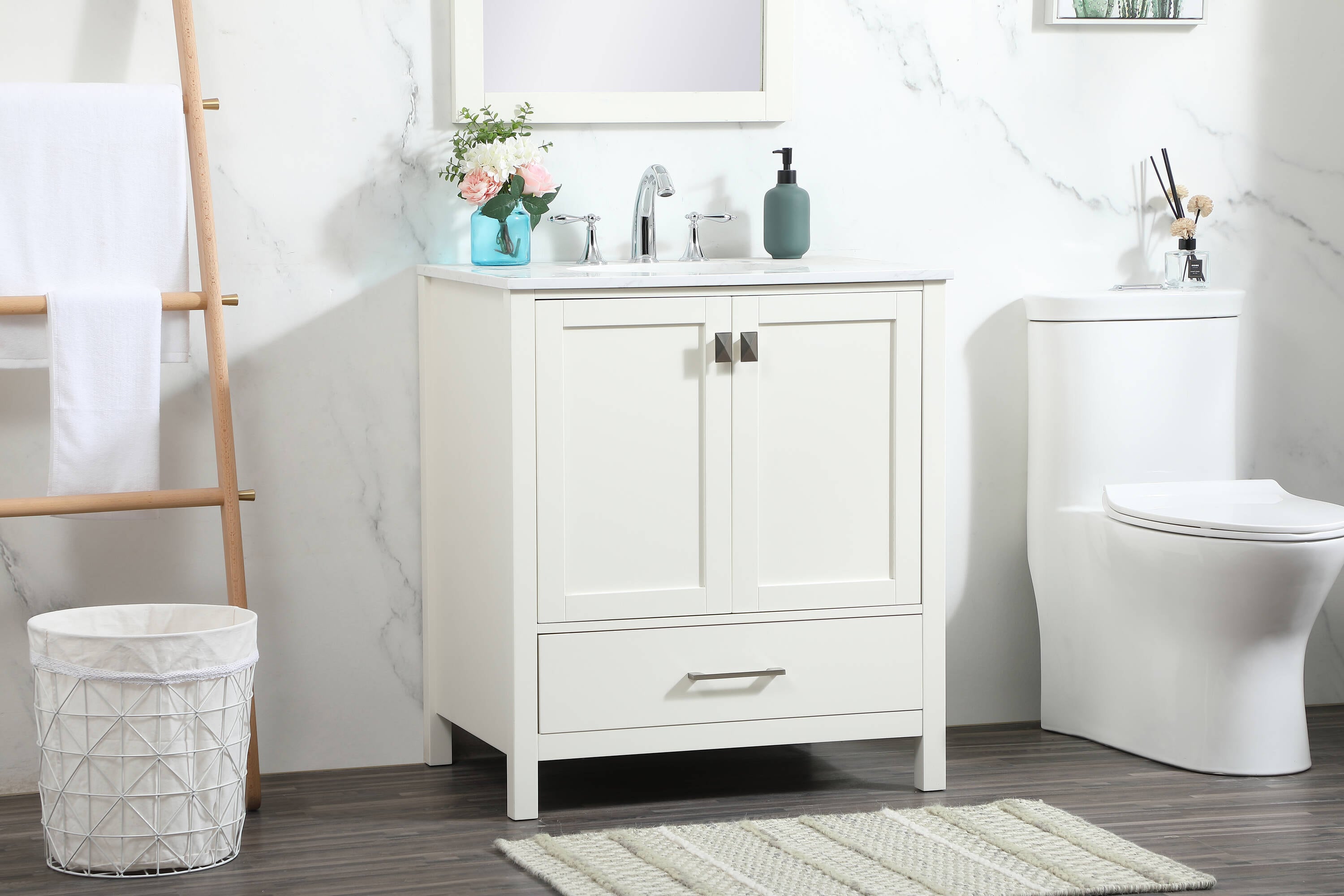 Irene 30" White MDF Single Bathroom Vanity with Quartz Top