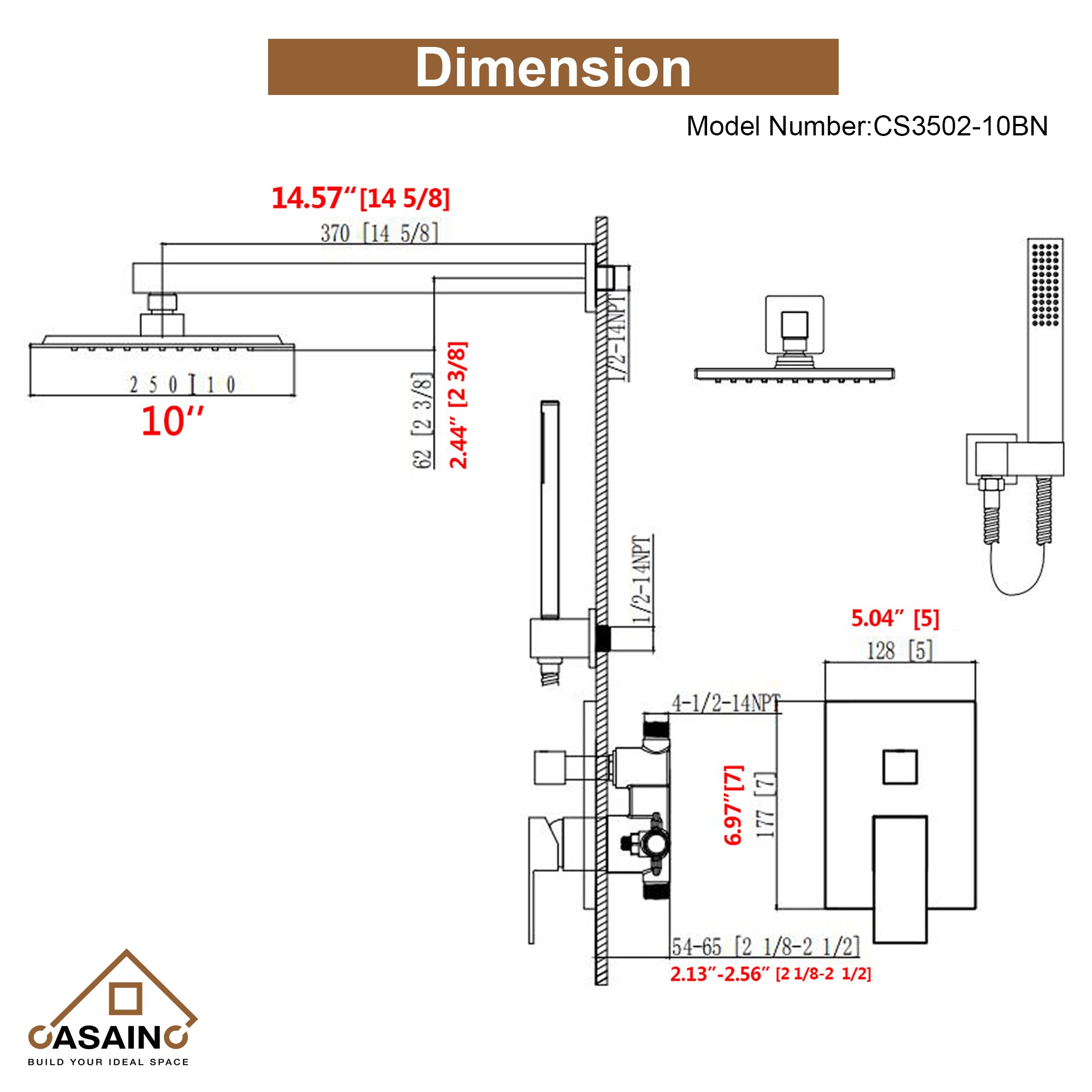 CASAINC CS1912-BN Showerhead-Bar-Panels - View #3