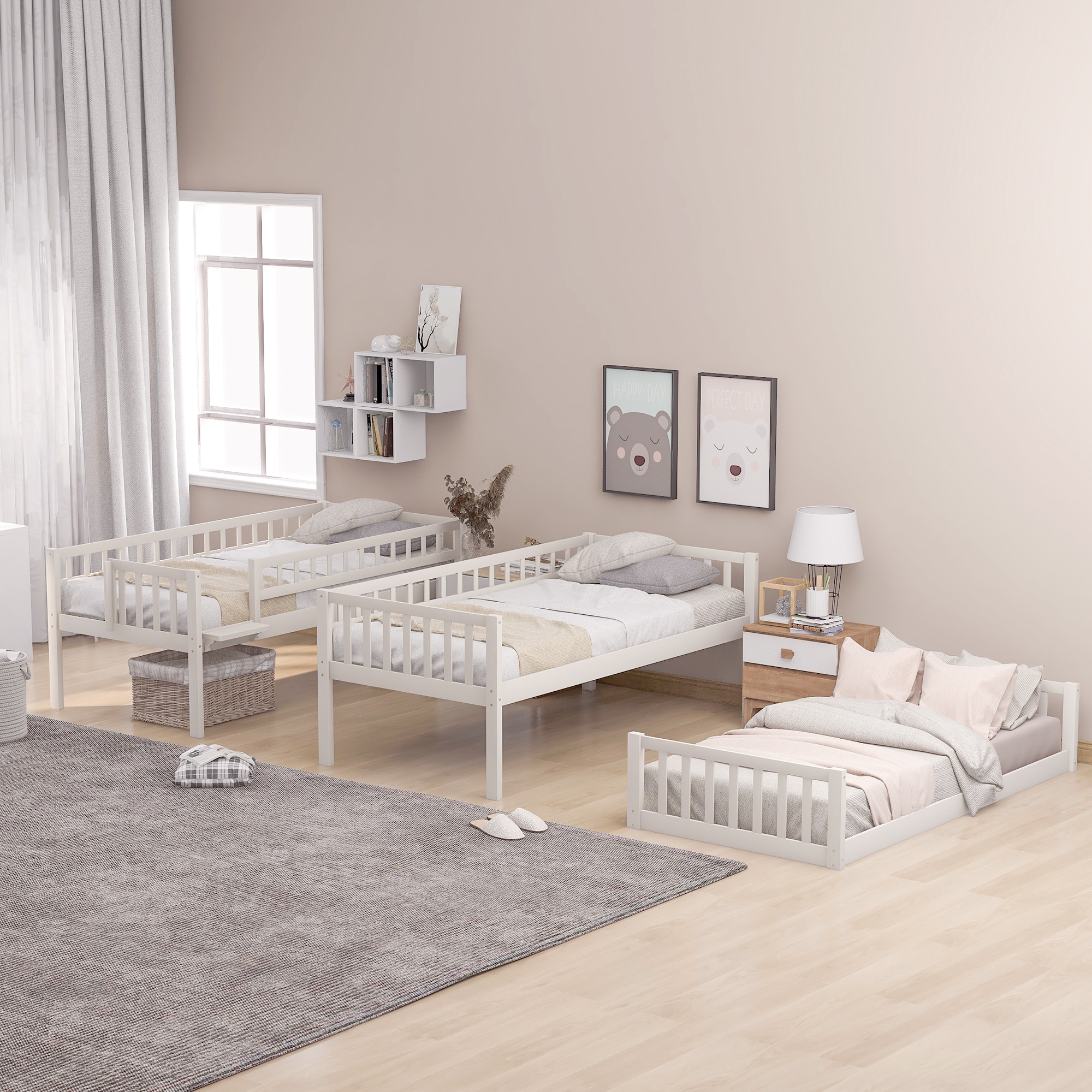 CASAINC Triple bunk bed White Twin Over Twin Bunk Bed in the Bunk Beds ...