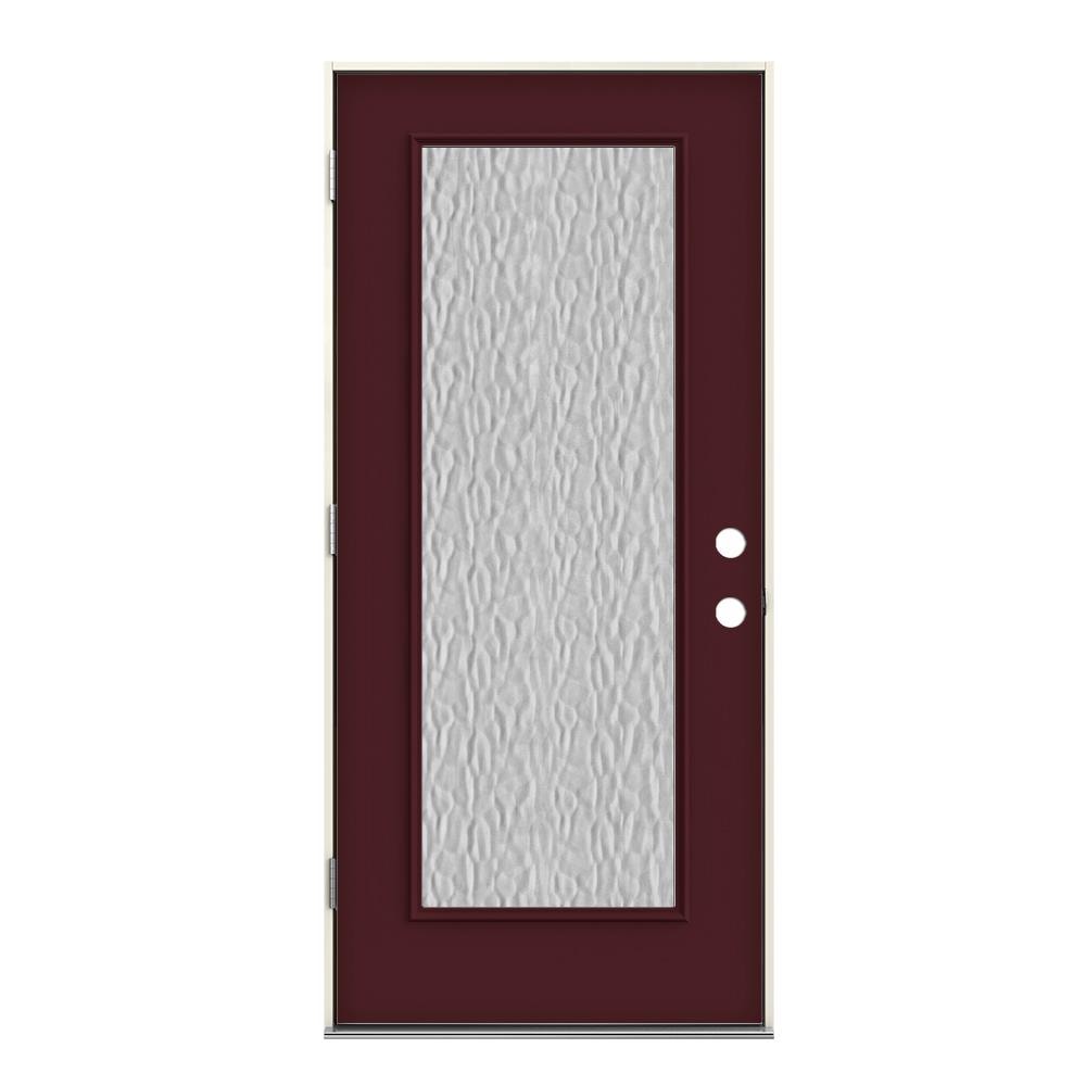 JELD-WEN LOWOLJW230600125 Flemish 36-in x 80-in x 4-9/16-in Steel Full lite Right-hand outswing Currant Painted Prehung Front Door Insulating core