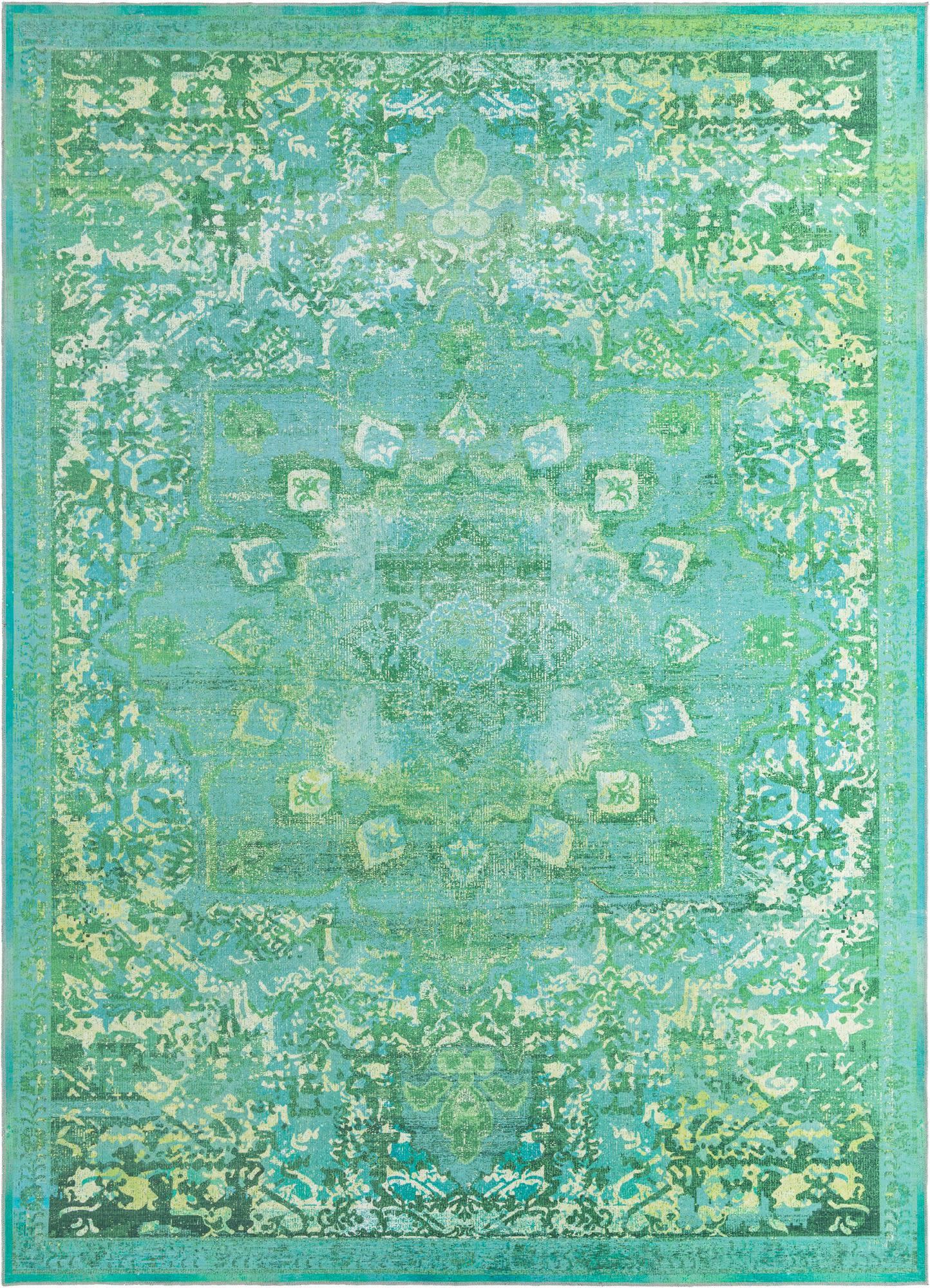 Spring Green Rectangular Polyester Chenille Indoor Rug