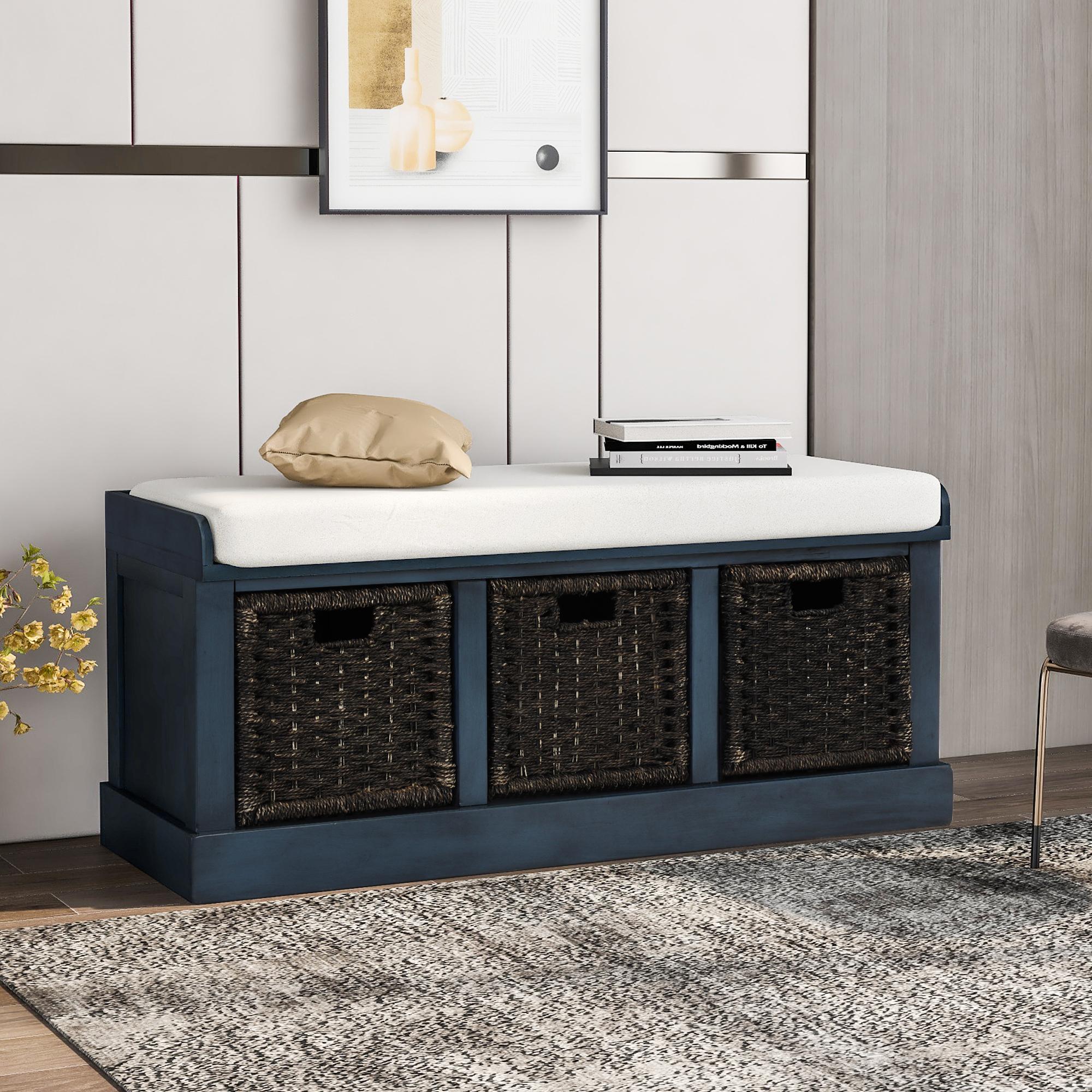 Bayfeve BF-3443M-IN Rustic Navy Blue Storage Bench with Storage 43.7 x 15.7 x 17