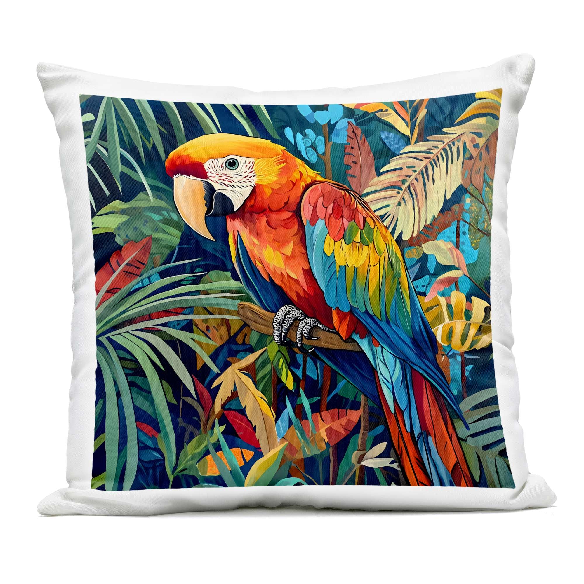 Stupell Industries PLQ-826-OSQ-18X18 Jungle Parrot Amid Leaves Outdoor Printed Pillow design by LSR Design Studio 18 x 18