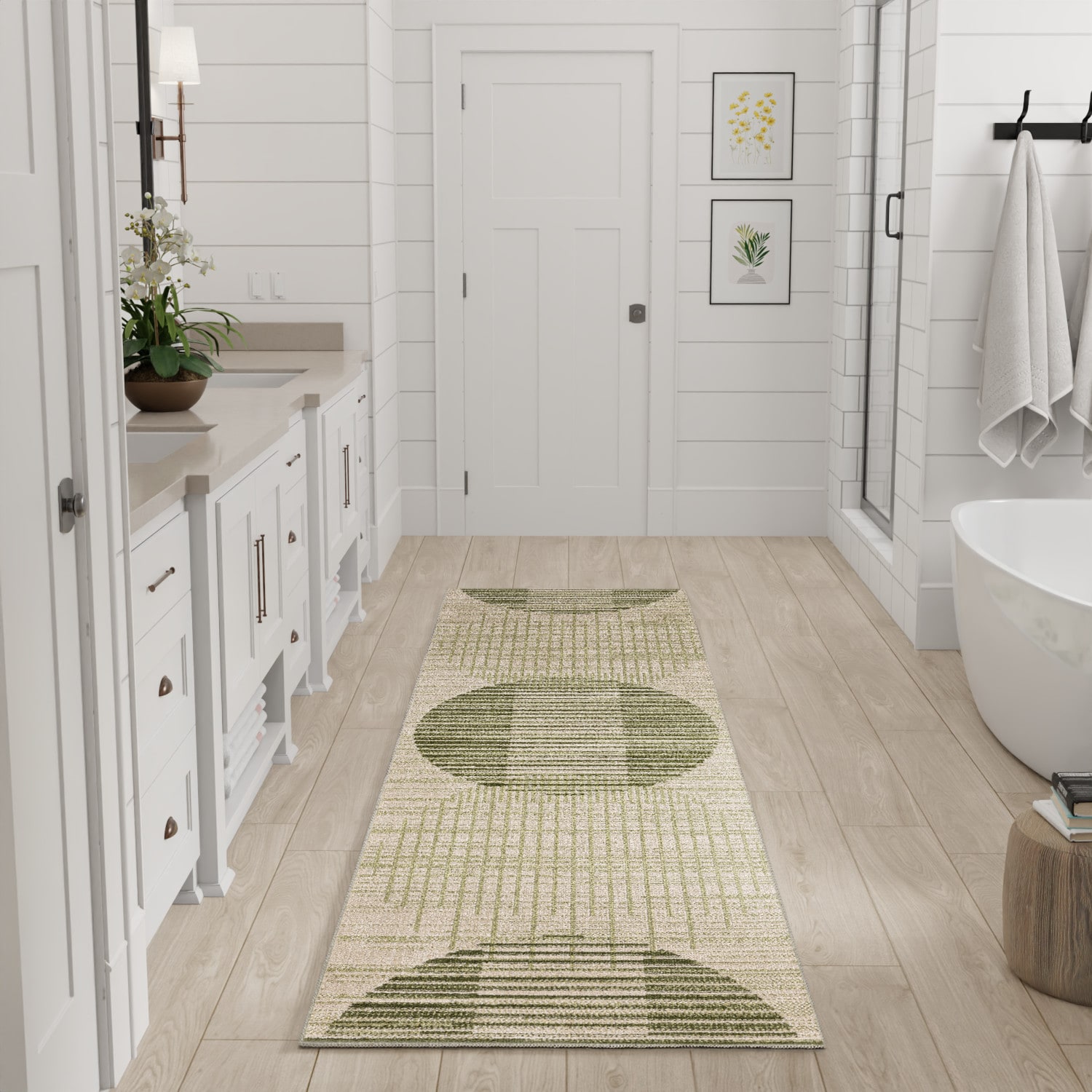 Nourison Home 099446988430 Astra Machine Washable 2 x 6 (ft) Loomed Polyester Ivory Olive Rectangular Indoor Geometric Machine washable Runner rug