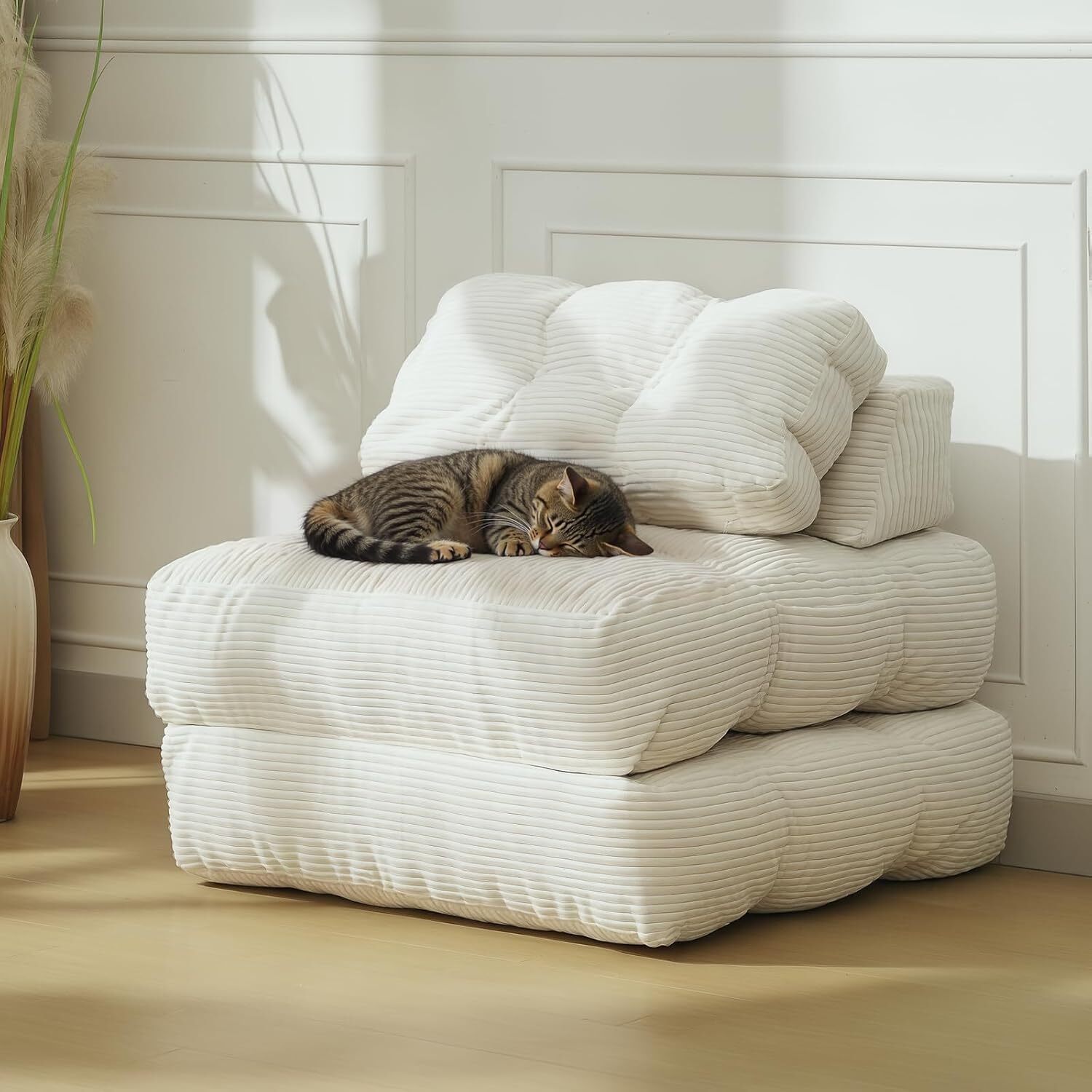GarveeLife Single Chair 3 in 1 Folding Sofa Bed with Corduroy Fabric Back and Cushions  Polyurethane Upholstery