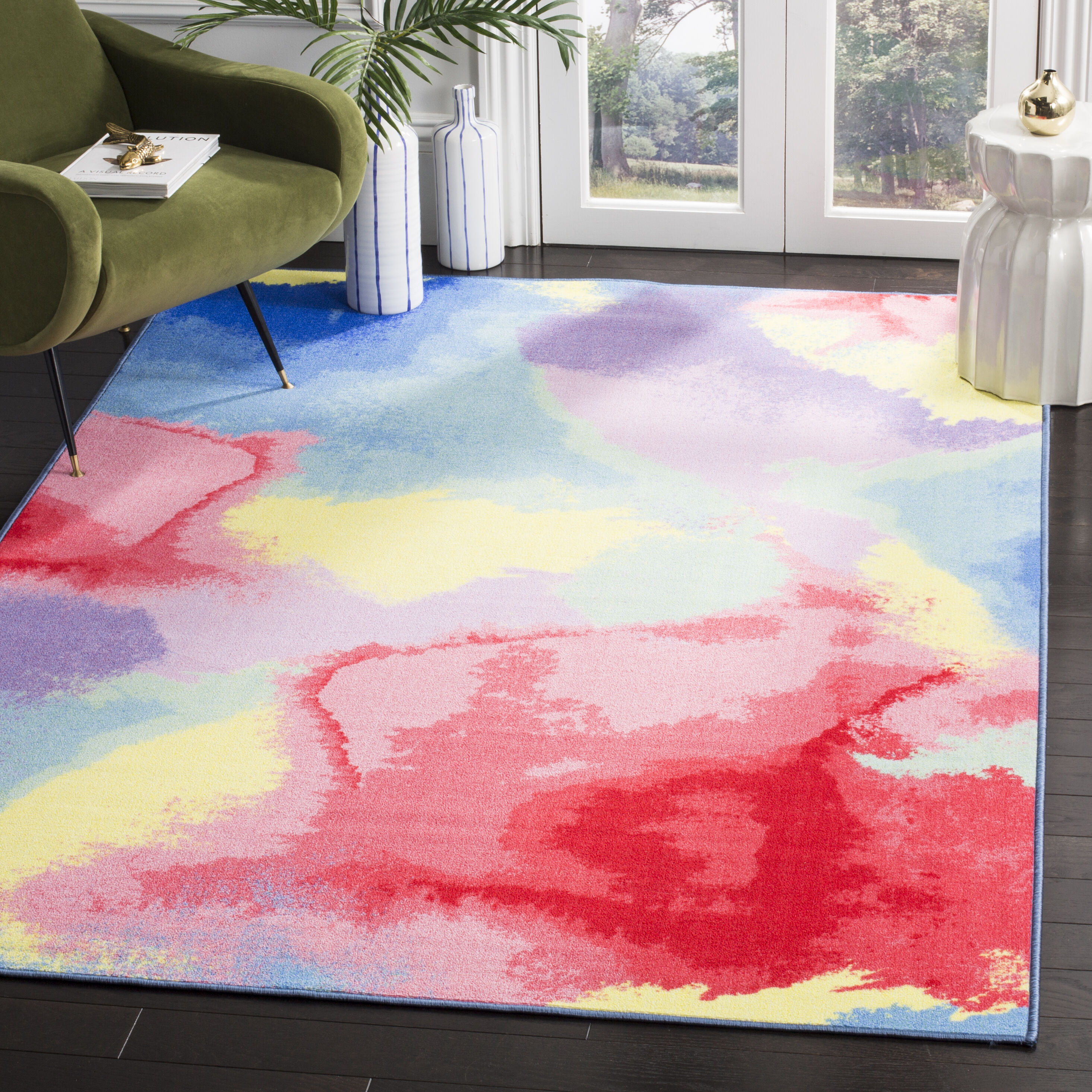 Safavieh PTB121A-4 Paint Brush 4 x 6 (ft) Loomed Synthetic Fuchsia/Yellow Rectangular Indoor Abstract Machine washable Area rug