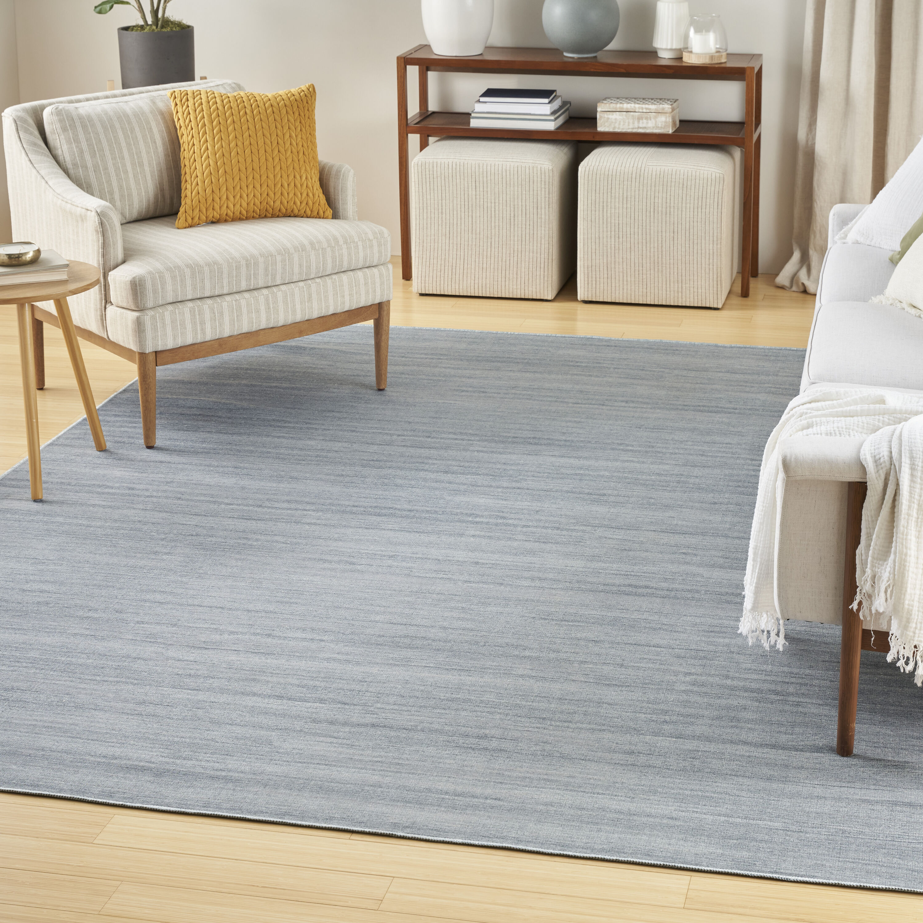 Nourison Home 099446949851 9 x 12 (ft) Cotton/Polyester Aqua Rectangular Indoor Solid Coastal Machine washable Area rug
