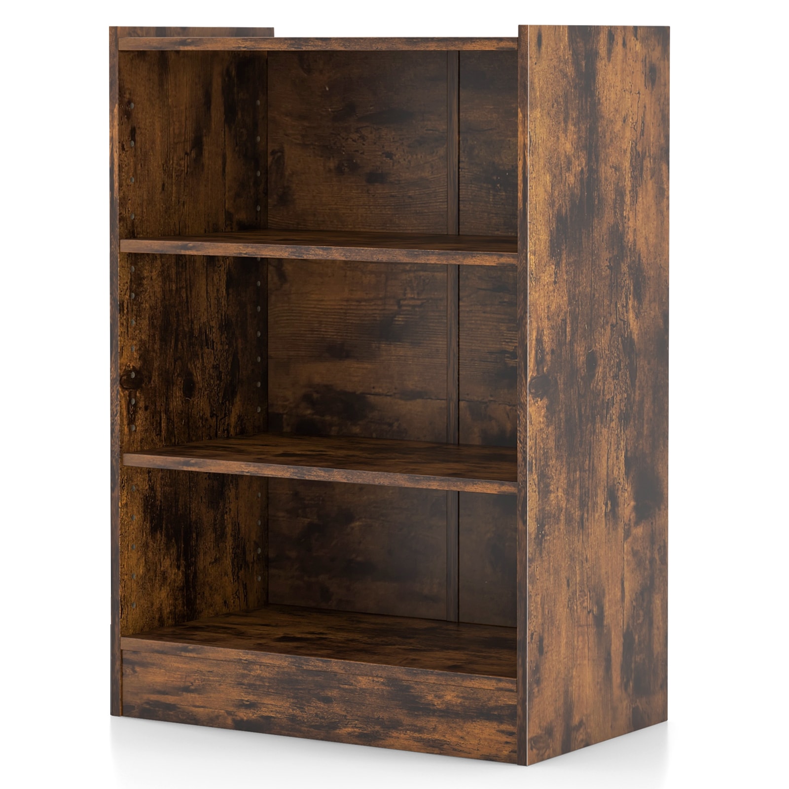 Slickblue D-CO-FC85401BC Black/Rustic Brown/White Engineered Wood and MDF 3-Shelf Bookcase with Adjustable Shelves for Living Room (19.5L x 29.5H x 12W) Smooth Finish