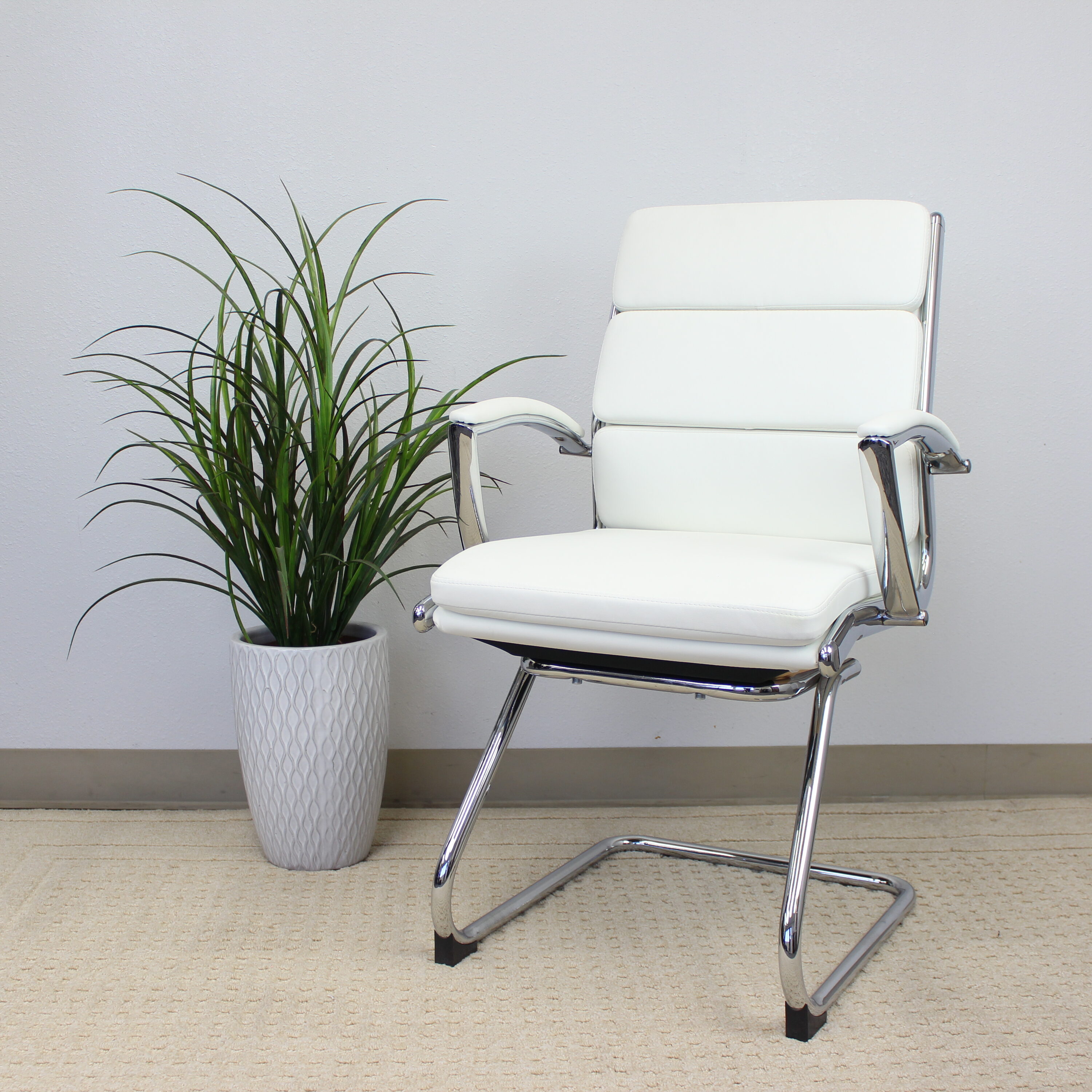 Chic White CaressoftPlus Executive Guest Chair with Chrome Finish