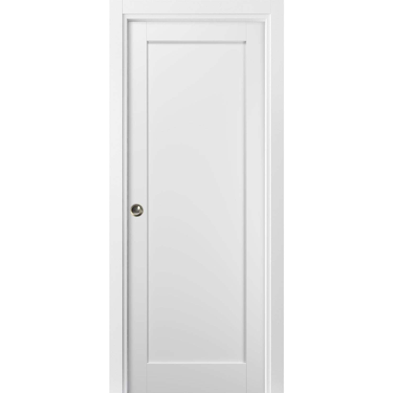 SARTODOORS Panel Pocket Door - Quadro 4111 White Silk - Kit Trims Rail Hardware - Solid Wood Interior Pantry Kitchen Bedroom Sliding Closet Sturdy Doors-30 x 80