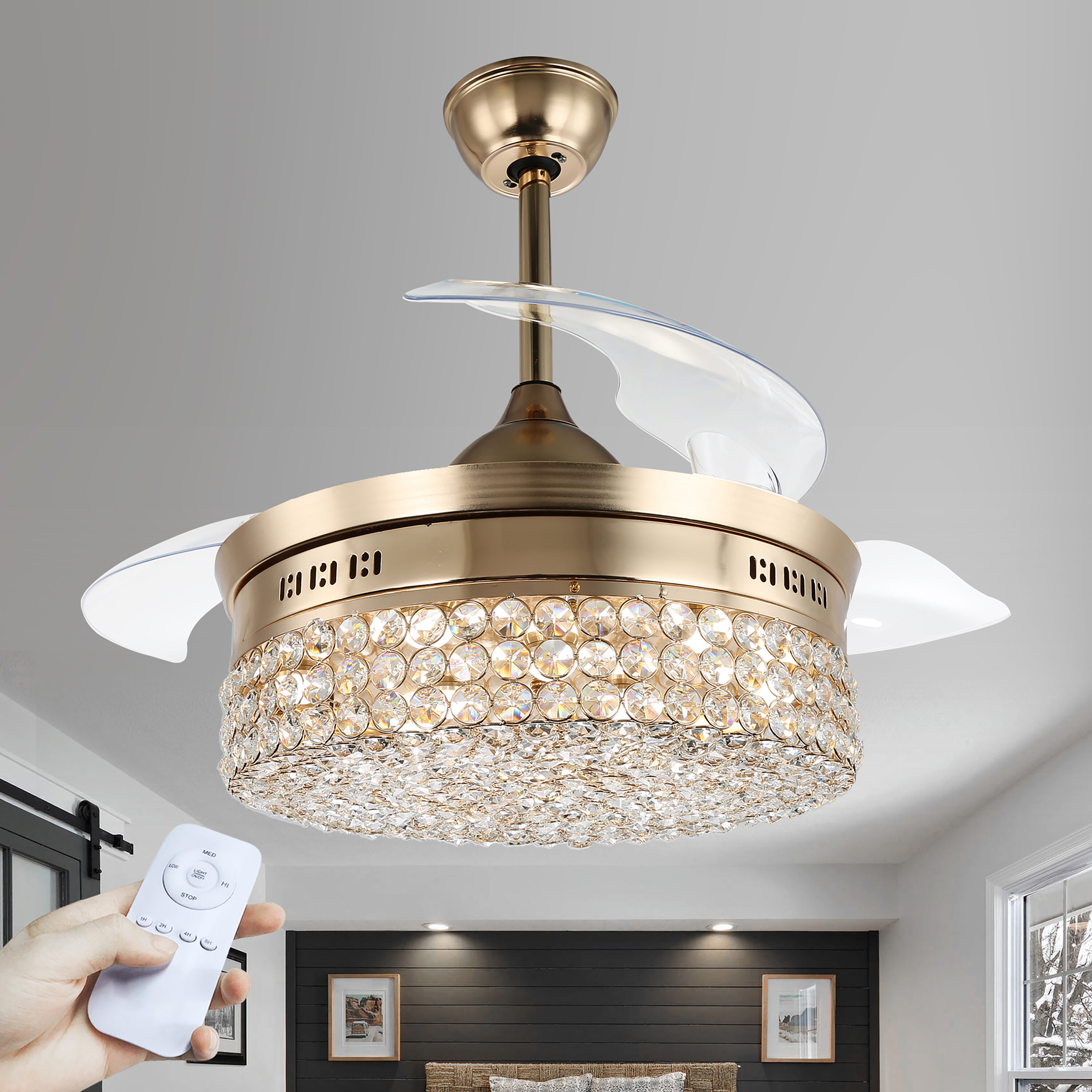 Bella Depot BD4202-G 42-in Color-Changing Integrated LED French gold with Plastic Blades Ceiling Fan With Light - Remote Included ( 3 -Blade )