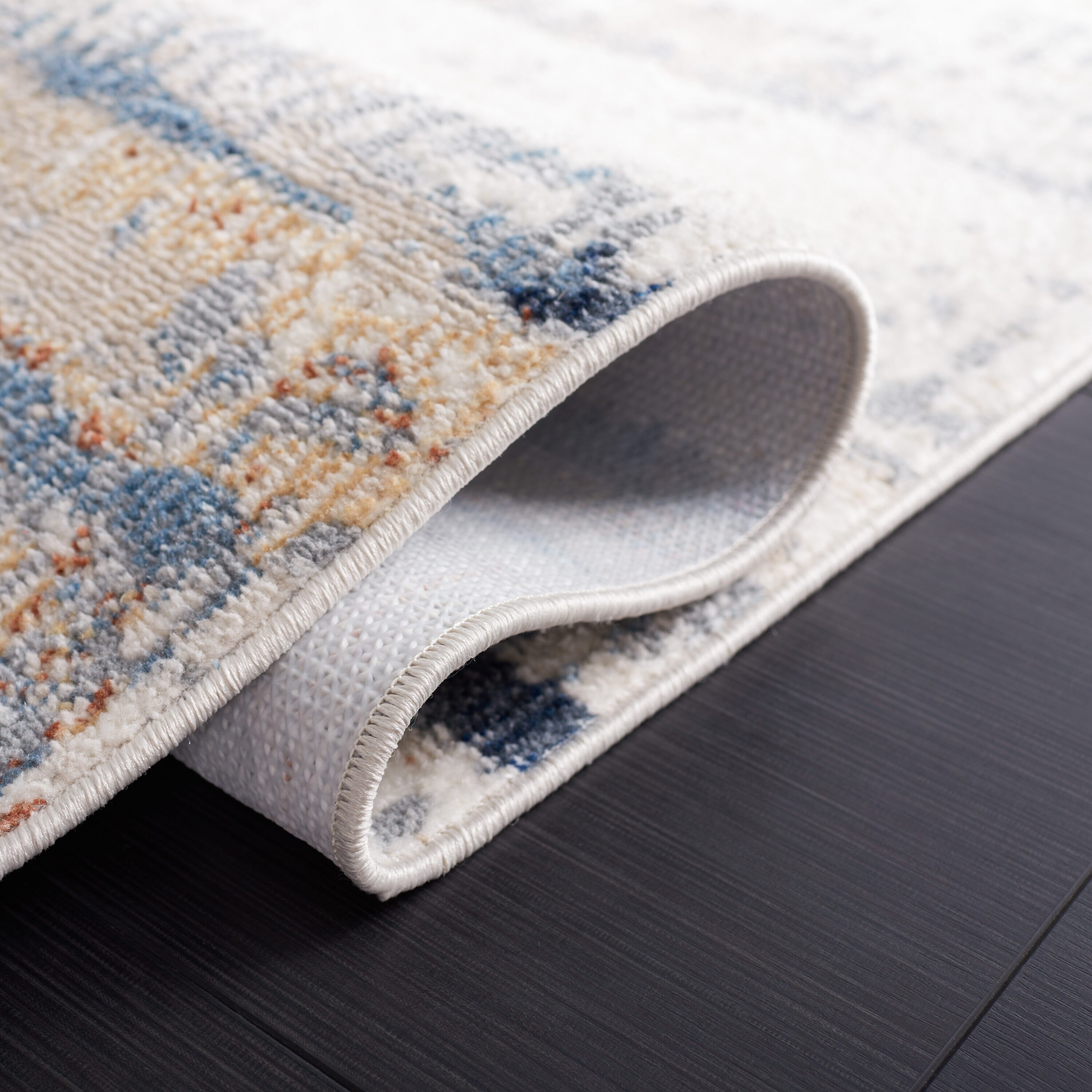 Bayside Blue and Gold Square Synthetic Area Rug