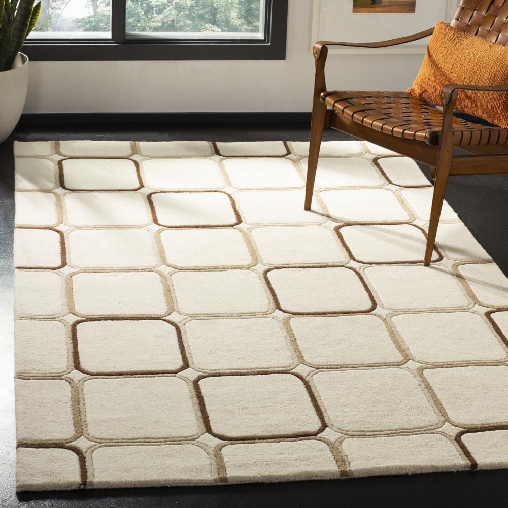 Ivory Geometric Tufted Wool and Viscose Area Rug, 5' x 8'